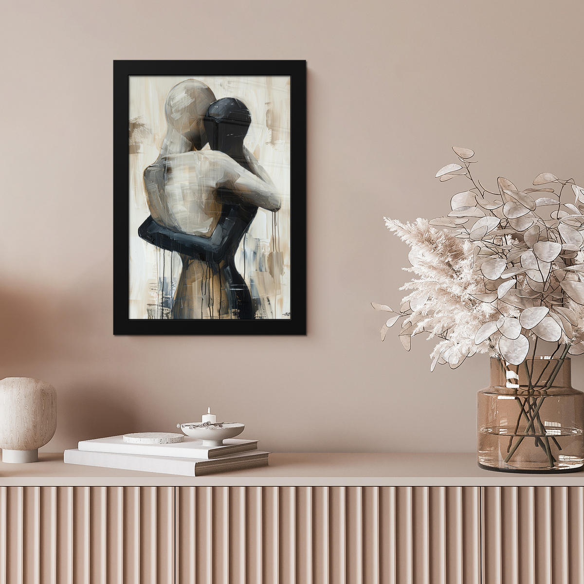 GERAHMTES BILD Abstrakt - Liebe - Schwarz und weiß - Modern 20x30 cm - Schwarz, Papier (20/30cm) - MuchoWow