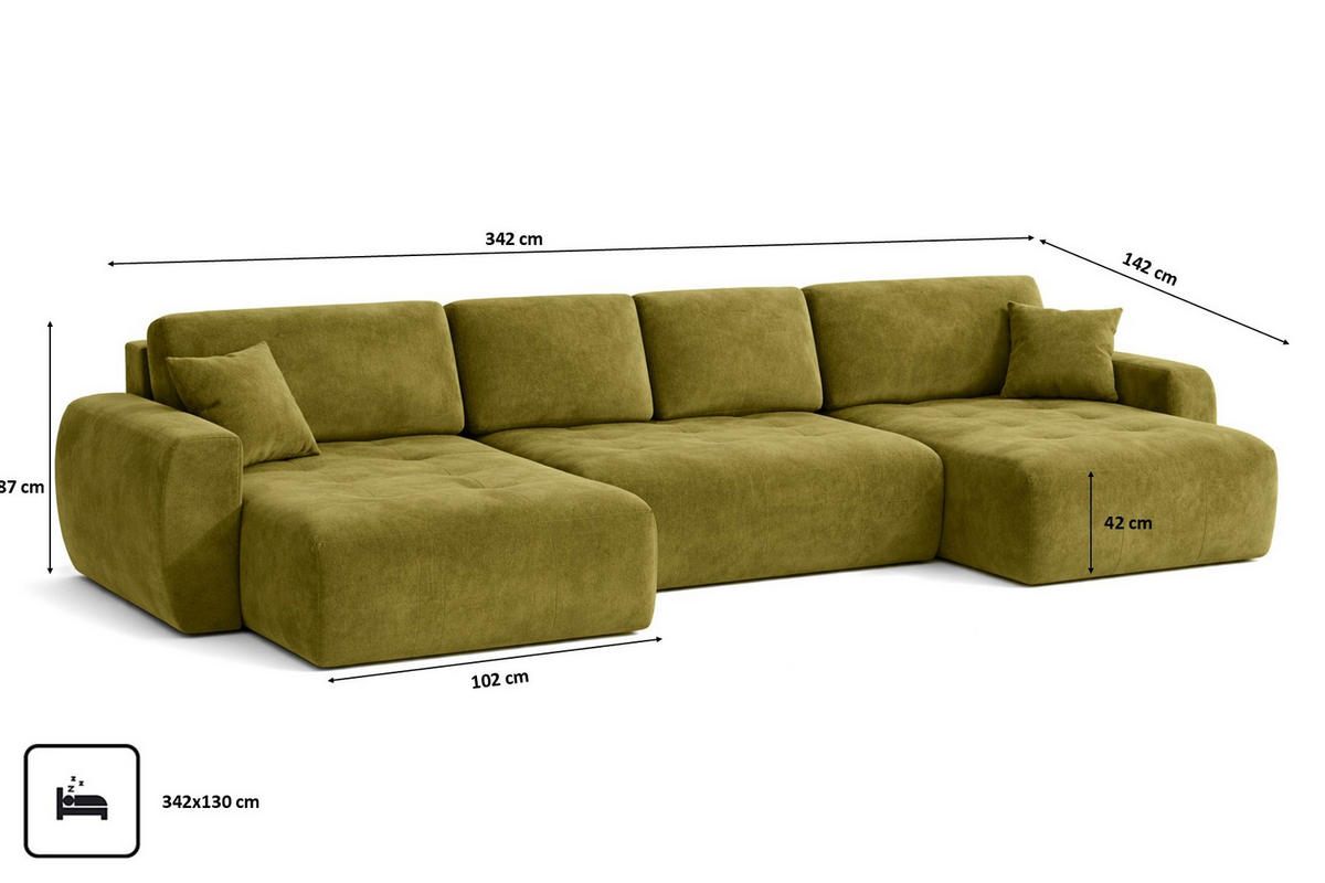 ECKSOFA Mit Schlaffunktion Und Bettkasten U-Form Ivo U, Veloursstoff Salvador, Olive - Olivgrün, Holz (342/142cm) - Kaiser Möbel