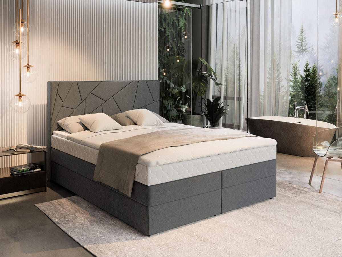 POSTEL BOXSPRING TRANI 160x200 cm, s matrací a úložným prostorem, šedá - šedá, kompozitní dřevo/textil (160/200cm) - MASSENO