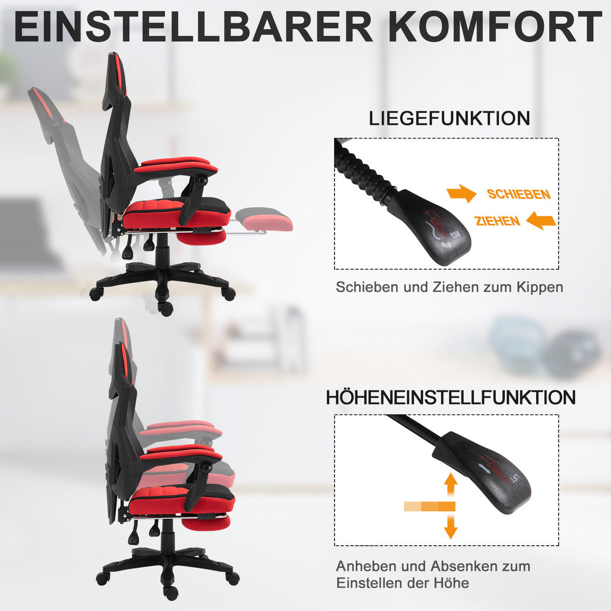 ERGONOMISCHER Bürostuhl, Schwarz+Rot - Multicolor, Kunststoff (63/122/58cm) - Vinsetto