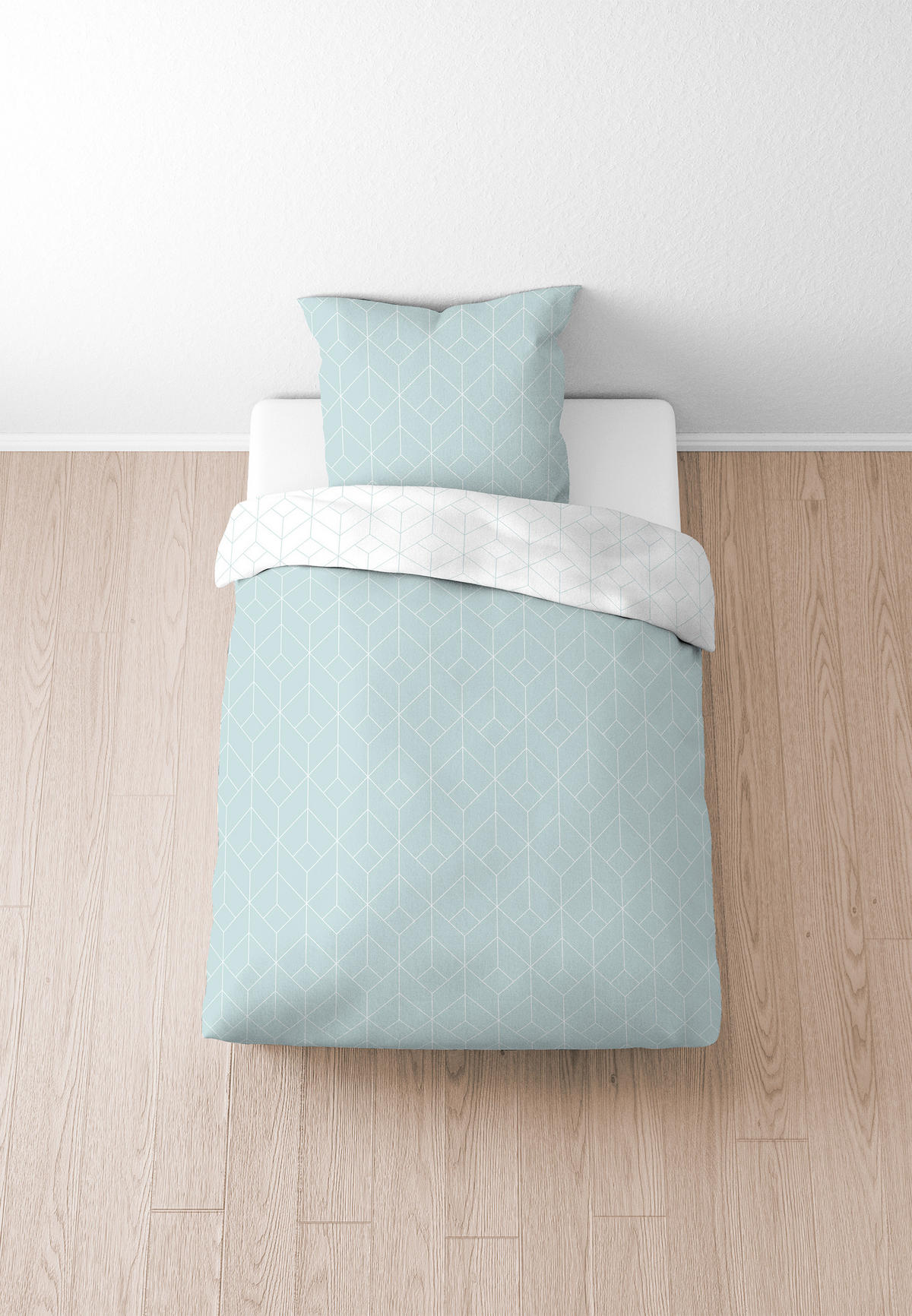 BETTWÄSCHE-GARNITUR Seersucker Geometrie türkis, 135x200 cm + 80x80 cm - Türkis, Textil (135/200cm) - biberna
