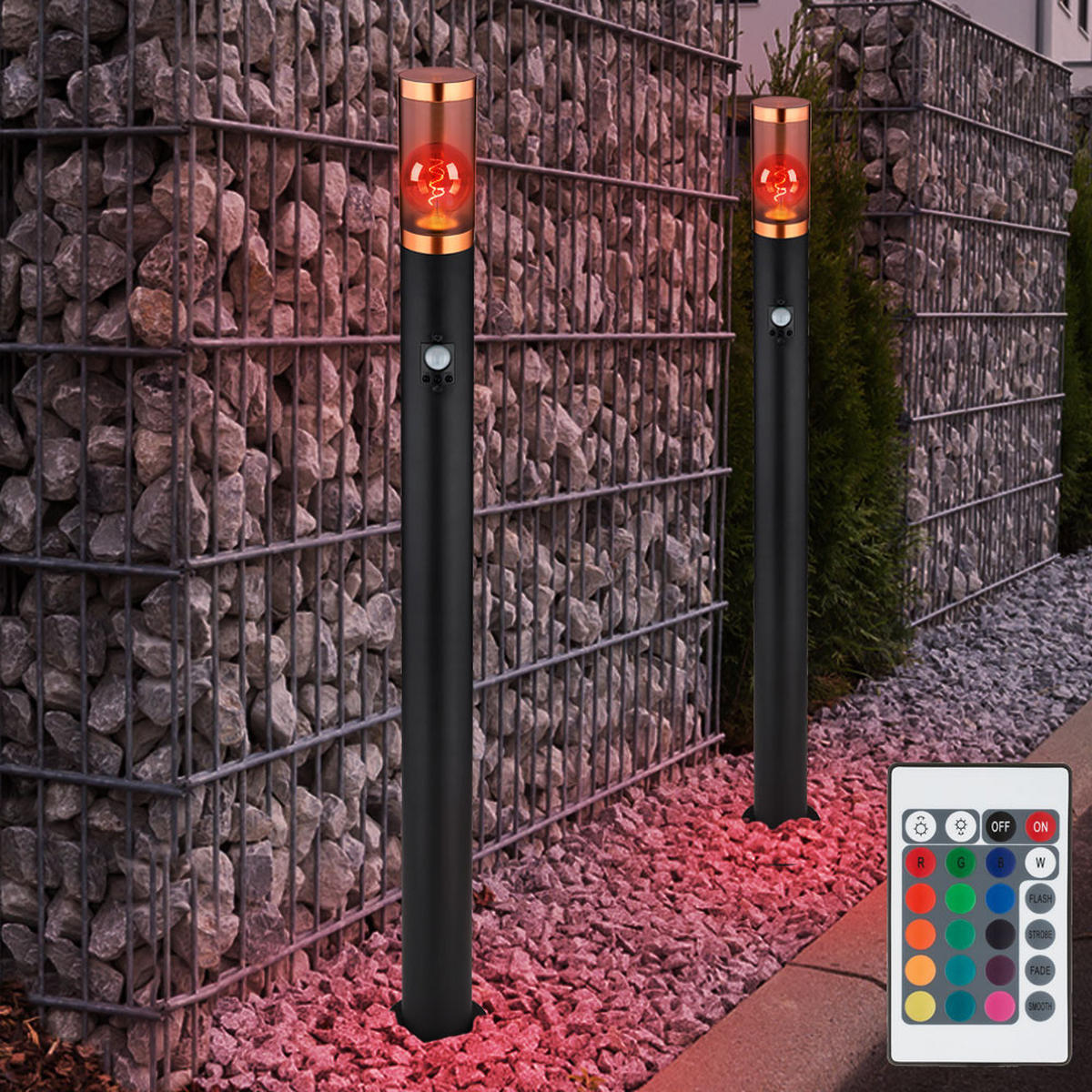 LED AUSSENLEUCHTE Edelstahl Schwarz - Schwarz, Metall (7.6/7.6/110cm) - Globo Lighting