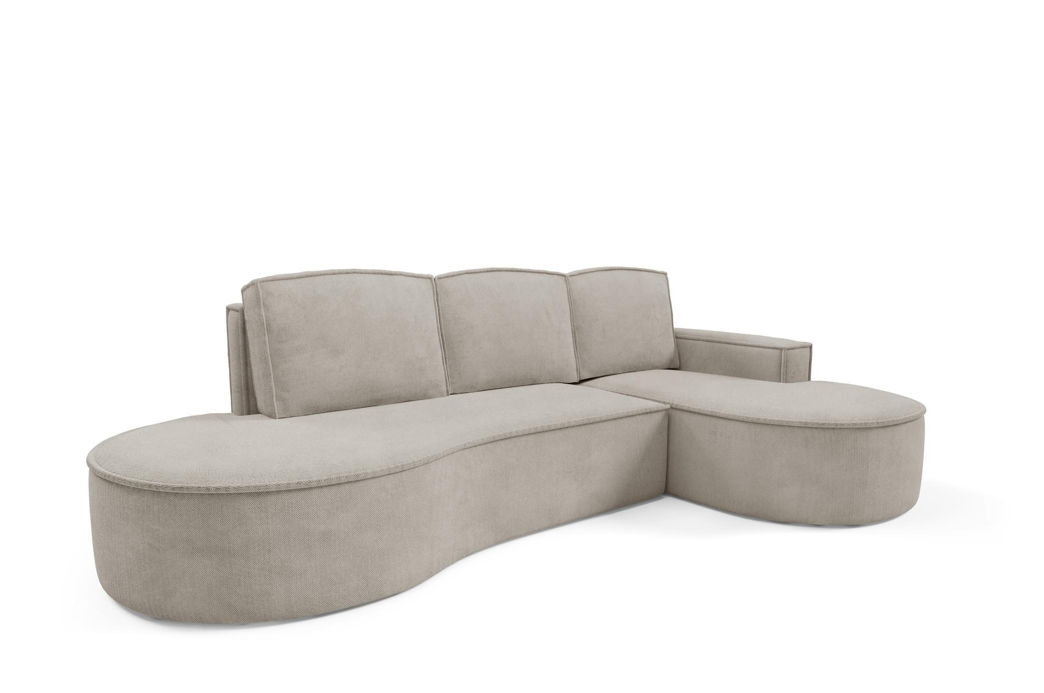 ECKSOFA Flow Kalt Beige, mit Schlaffunktion und Kissen in Curio Stoff, rechte seite - Beige, Holzwerkstoff/Textil (277/157cm) - Bettso
