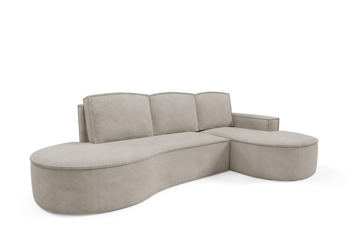 ECKSOFA Flow Kalt Beige, mit Schlaffunktion und Kissen in Curio Stoff, rechte seite - Beige, Holzwerkstoff/Textil (277/157cm) - Bettso