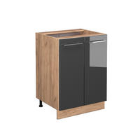 KÜCHENUNTERSCHRANK Fame-Line Anthrazit Hochglanz 60 cm ohne AP - Honigeiche/Schwarz Hochglanz, Holzwerkstoff (60/82/51.6cm) - Vicco