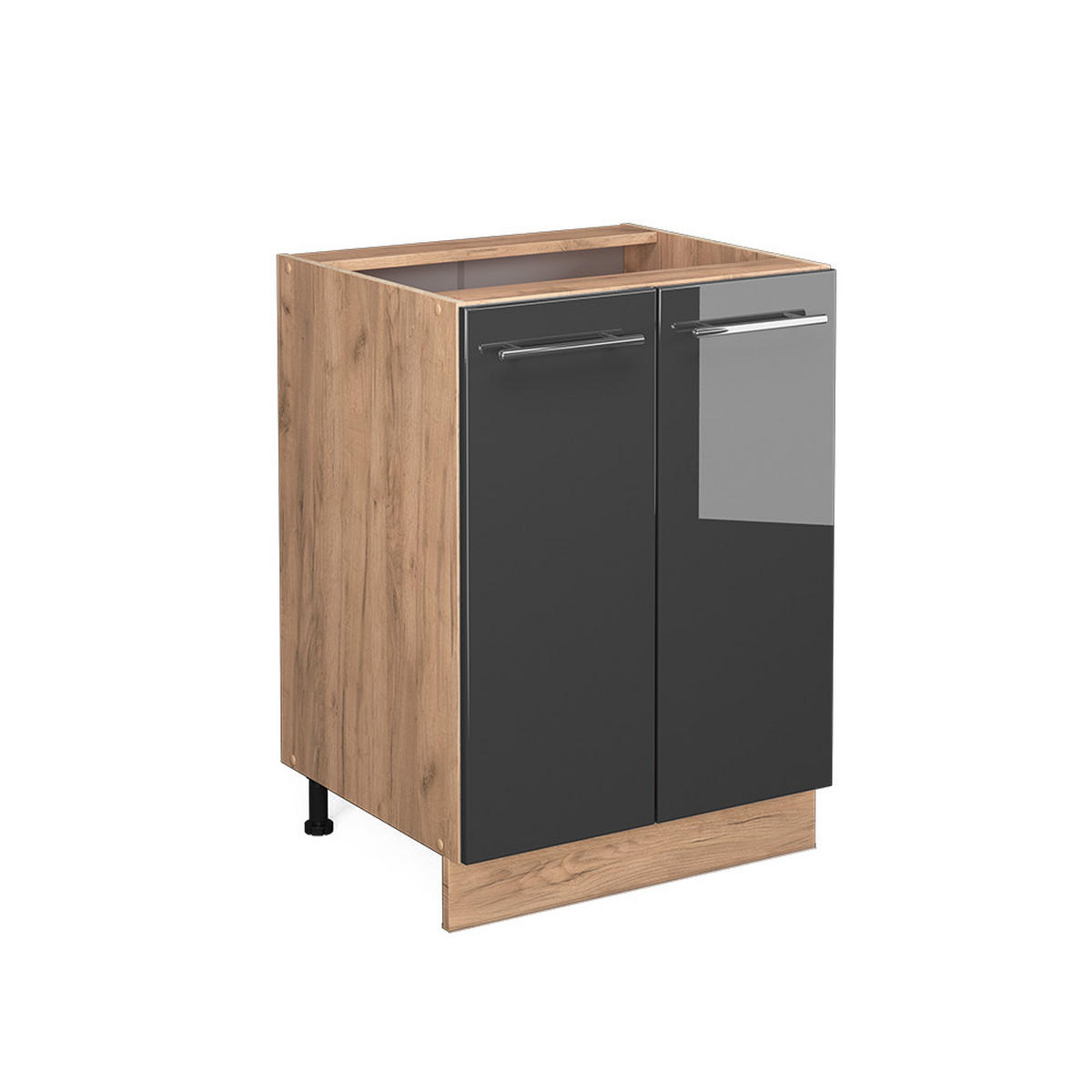 KÜCHENUNTERSCHRANK Fame-Line Anthrazit Hochglanz 60 cm ohne AP - Honigeiche/Schwarz Hochglanz, Holzwerkstoff (60/82/51.6cm) - Vicco