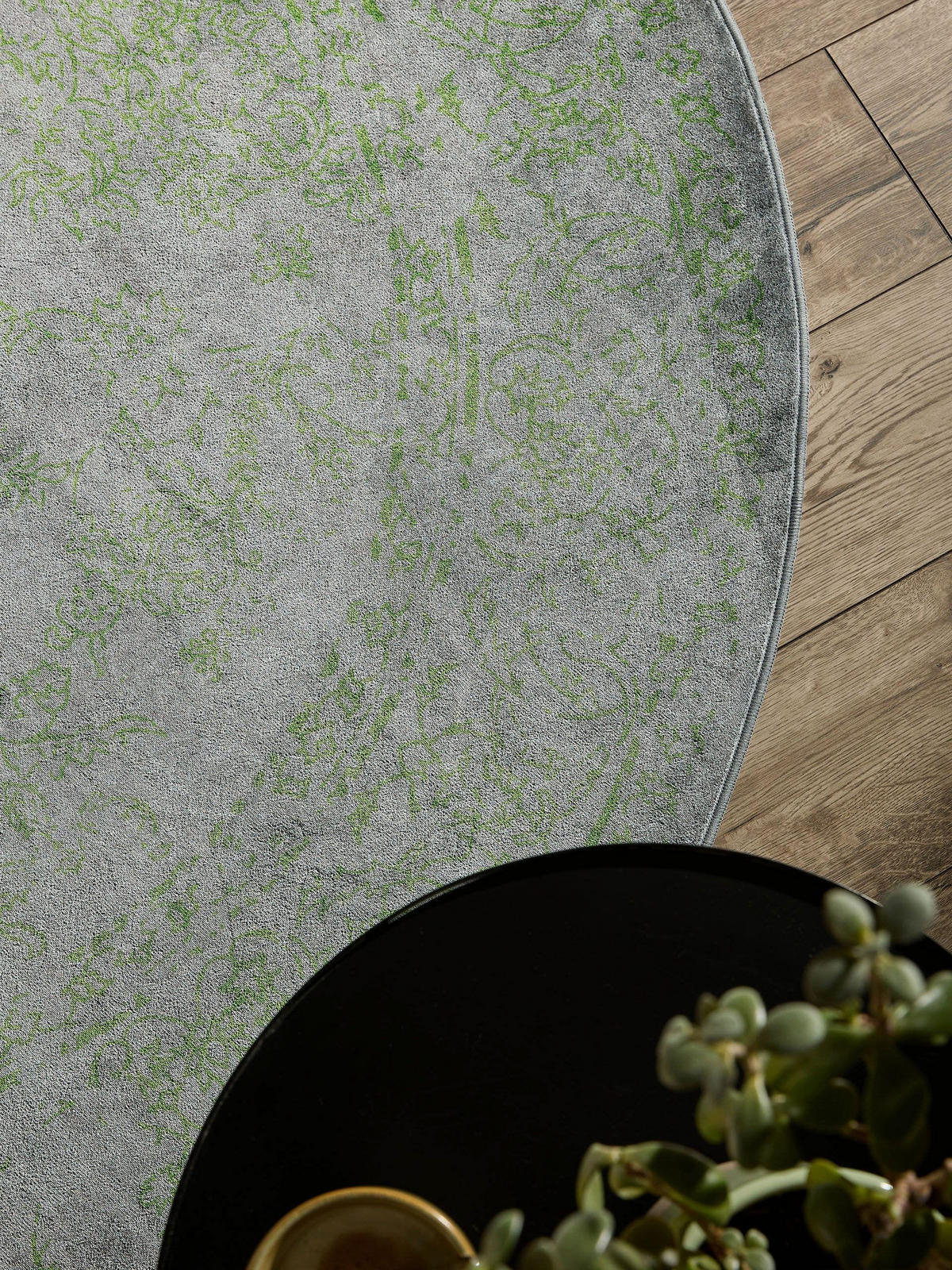 VINTAGE-TEPPICH Miray waschbar ø 160 cm rund - Grau/Grün, Kunststoff (160/160cm) - benuta Nest
