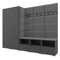 GARDEROBE NELA VII 250 cm (Modulare Flurmöbel XL Graphit mit Sitzpolster Dunkelgrau 15 2 Schränke) - Dunkelgrau/Silberfarben, Holz/Holzwerkstoff (250/187/40cm) - Ravio