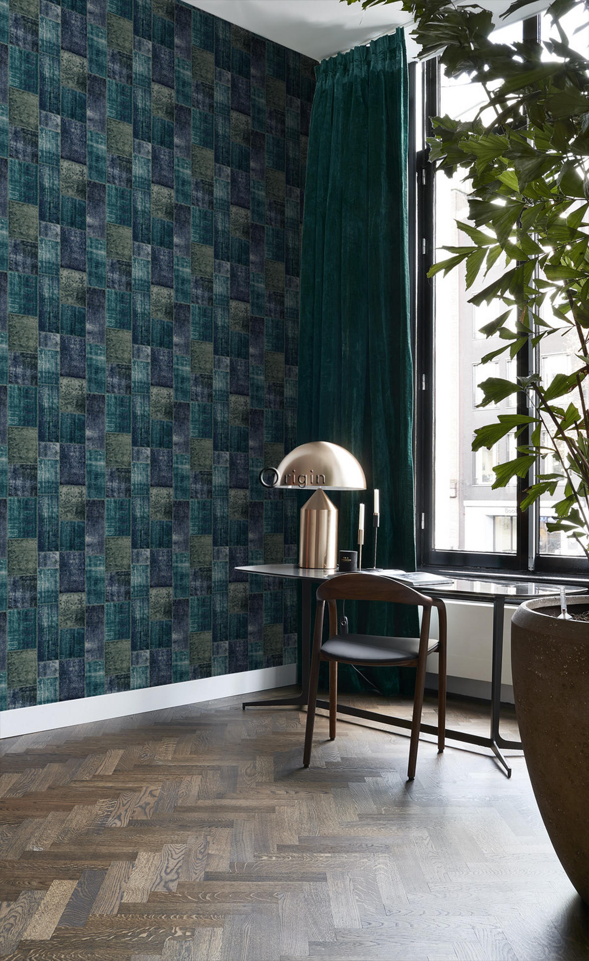 TAPETE Kelim-Patchwork 53 cm x 10.05 m - Türkis, Papier (53/1000cm) - Origin Wallcoverings
