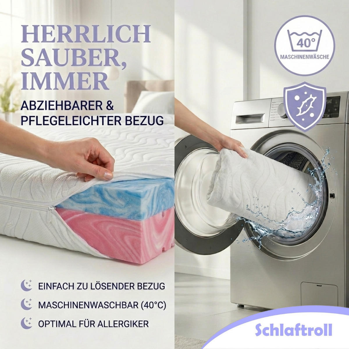 GEL KALTSCHAUM MATRATZE 90x200 cm 22 cm hoch 7 Zonen Wendematratze H2 H3 Lyocell Bezug ergonomisch druckentlastend atmungsaktiv - Weiß, Textil (90/200cm) - Schlaftroll
