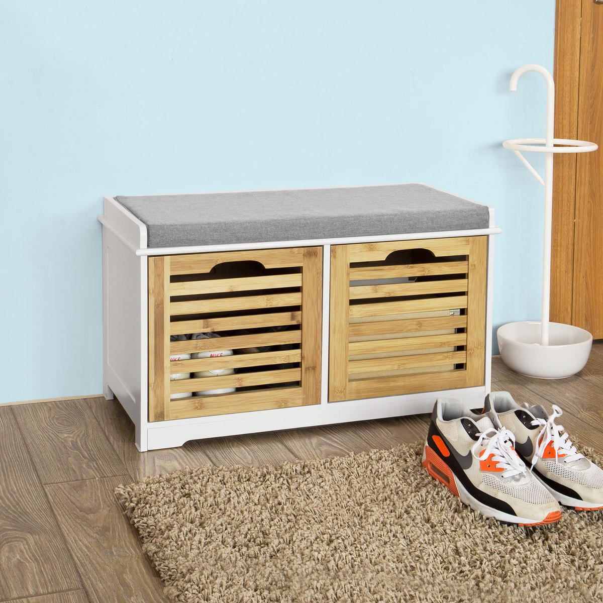 SCHUHBANK Weiß-Natur - Naturfarben, Holzwerkstoff (71/43/34cm) - SoBuy