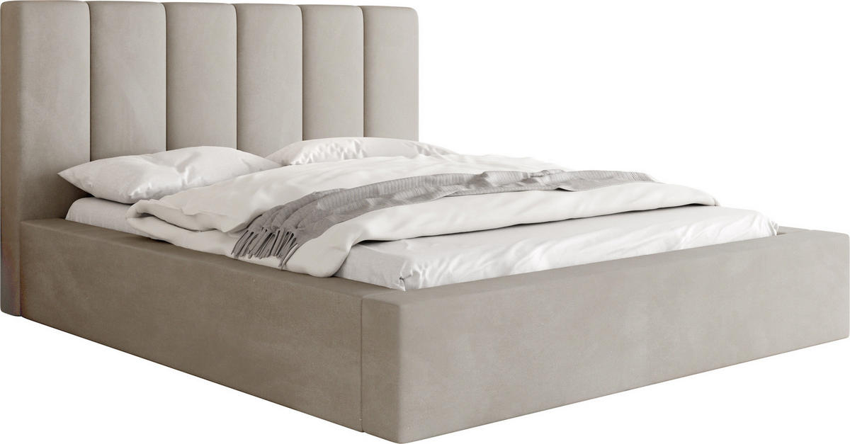 POLSTERBETT Amira mit Bettkasten, Beige Samt 140x200 cm - Ecru/Beige, Holz/Holzwerkstoff (140/200cm) - WFL GROUP