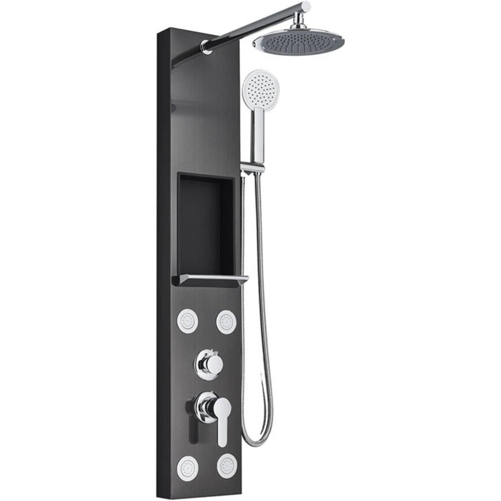 DUSCHPANEEL Regendusche mit Ablage Schwarz - Schwarz, Metall (20/111/40cm) - Kaket