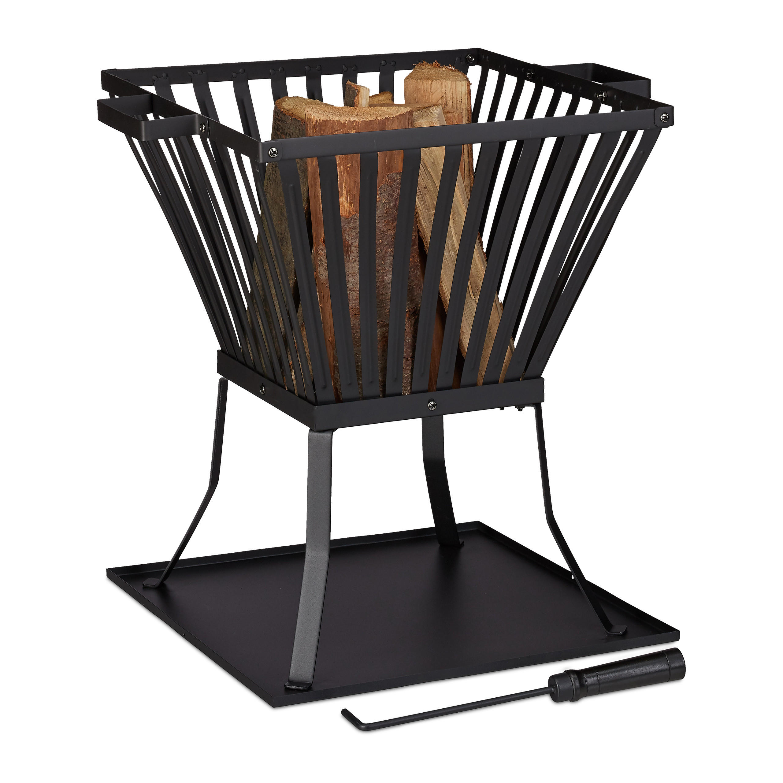 Relaxdays Feuerkorb Schwarz 56.5x56x45 cm