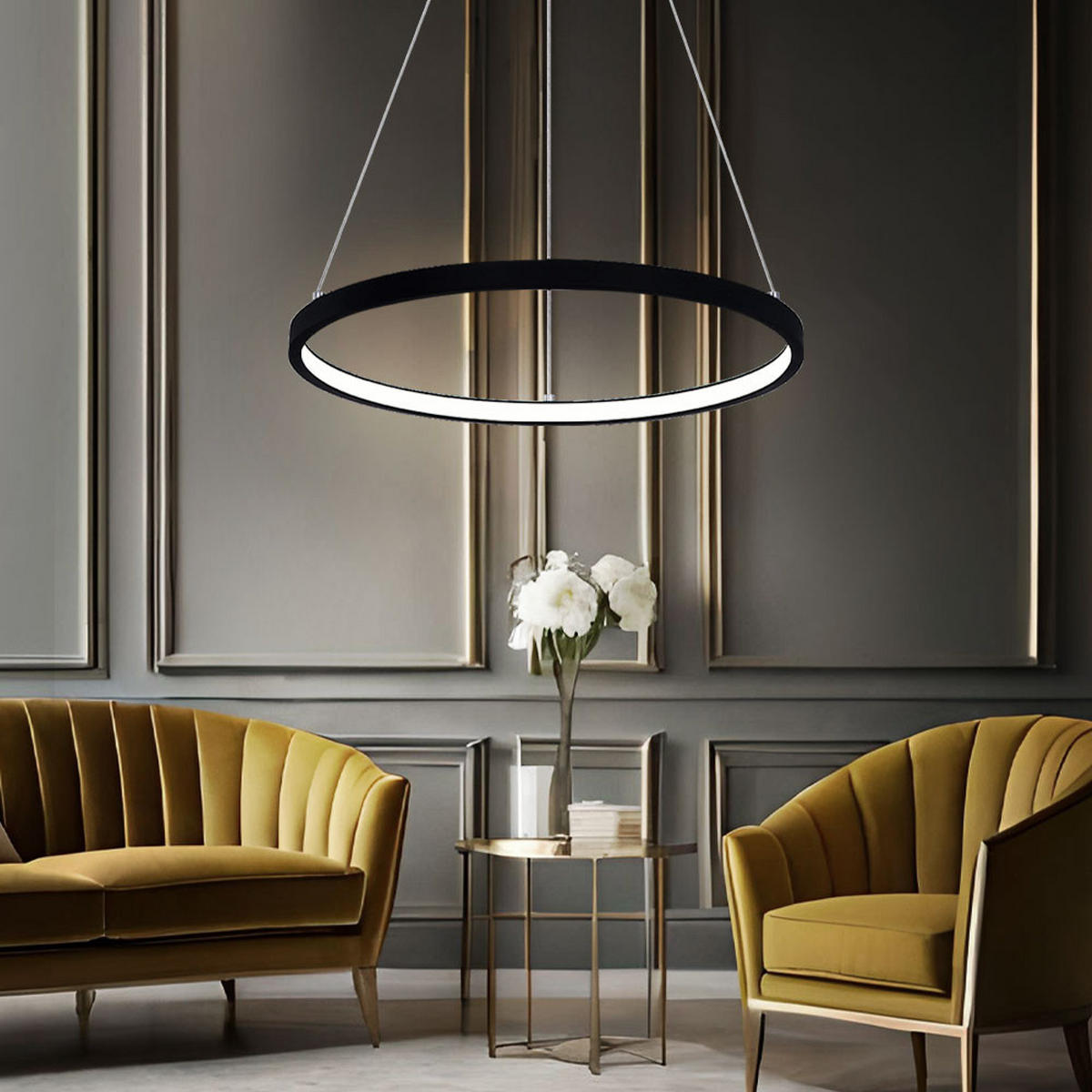 LED HÄNGELEUCHTE RALPH Schwarz Opal - Schwarz, Metall (38.5/38.5/120cm) - Globo Lighting