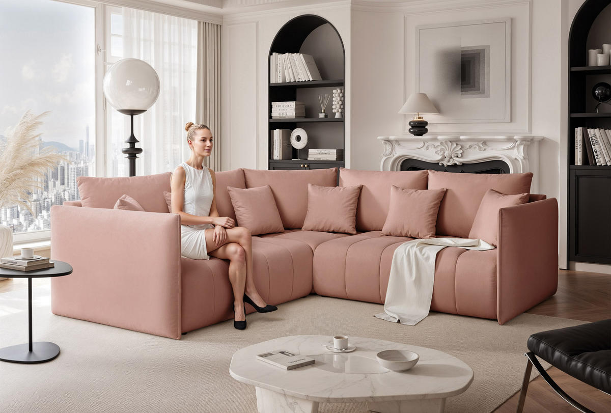 ECKSOFA OLIMPIA mit Schlaffunktion und Bettkasten Rosa - Rosa, Holzwerkstoff/Kunststoff (235/230cm) - Idohome