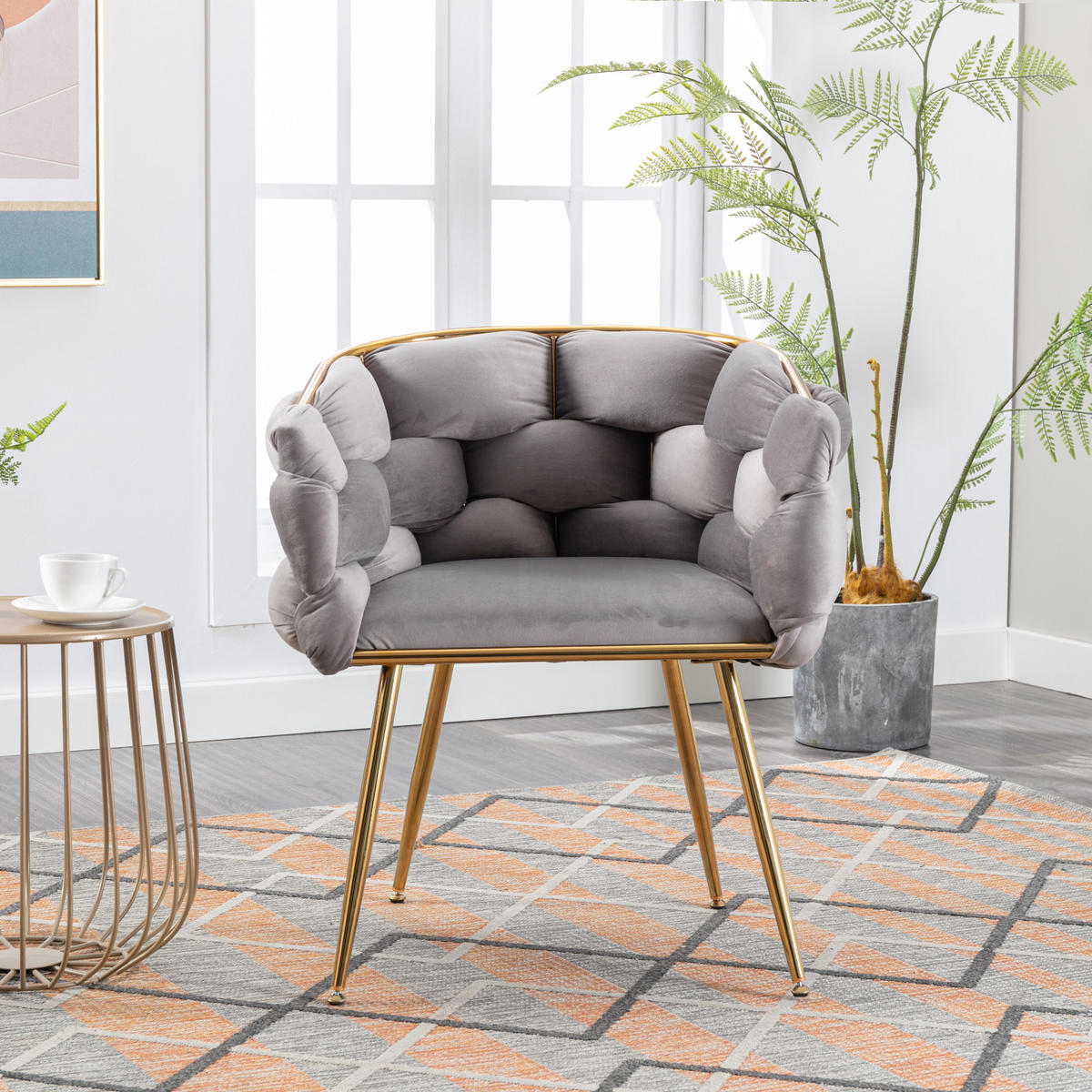 SESSEL Samt Grau mit Metallgestell für Schlafzimmer, Wohnzimmer, Esszimmer - Grau, Textil/Metall (73/75/56cm) - WISHDOR