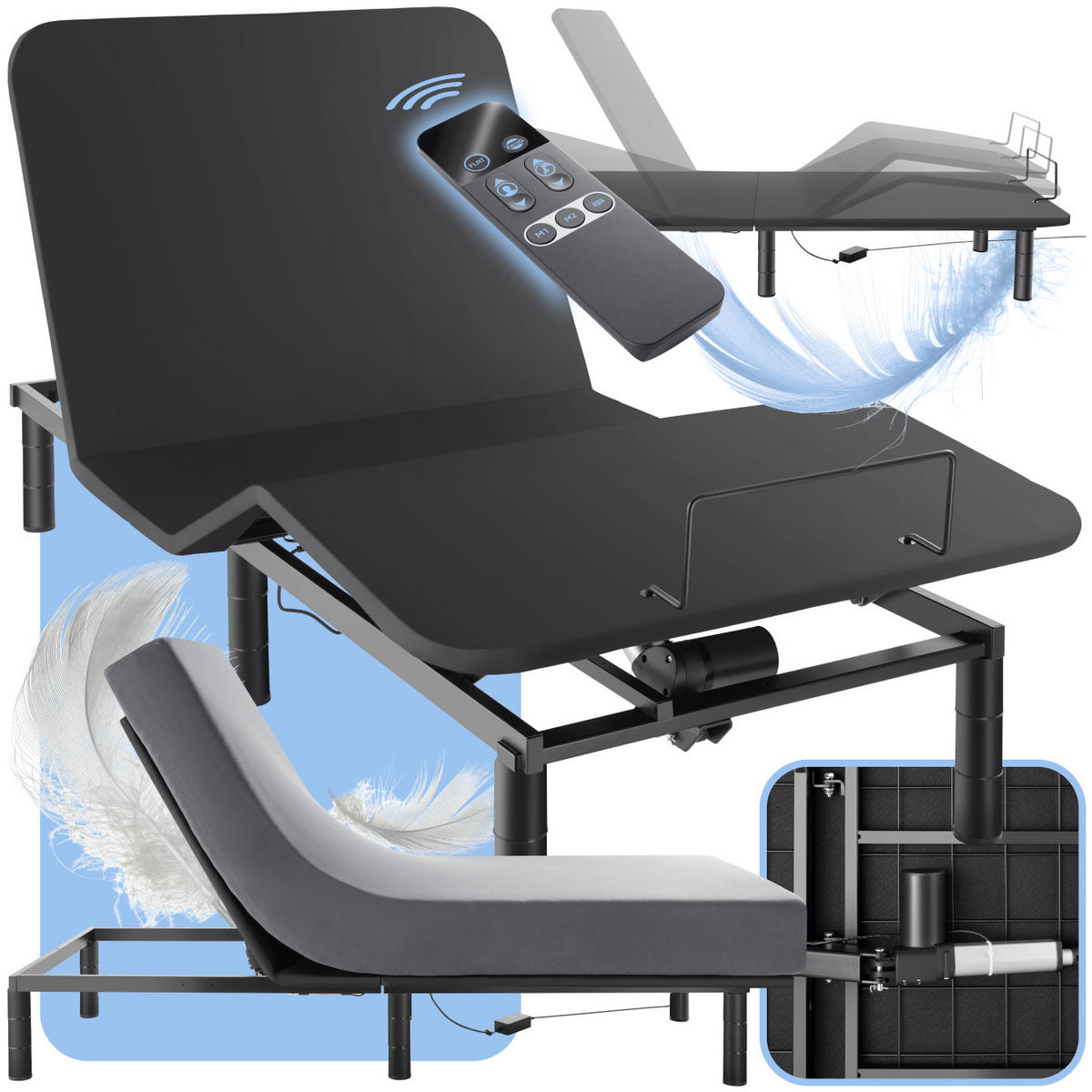 BETTGESTELL mit elektrisch verstellbarem Lattenrost Easy Flex,Polyesterbezug, 90 x 200 x 42,5 cm,anthrazit/schwarz - Anthrazit/Schwarz, Textil - tectake