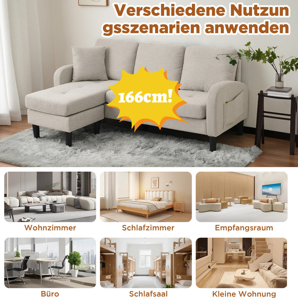 SOFA modular mit Chaiselongue 166 x 118 x 77 cm Beige Grau-Weiß - Weiß, Kunststoff (166/118cm) - IVMEU