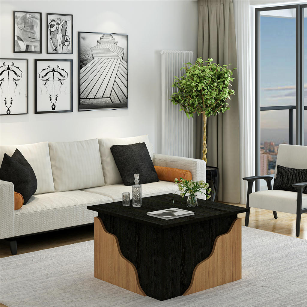 Thumbnail - moebel17 Couchtisch, Schwarz, Walnuss, Holzwerkstoff, Holz Optik, Quadratisch,Quadratisch, 70x45x70 cm, Wohnzimmer, Wohn...