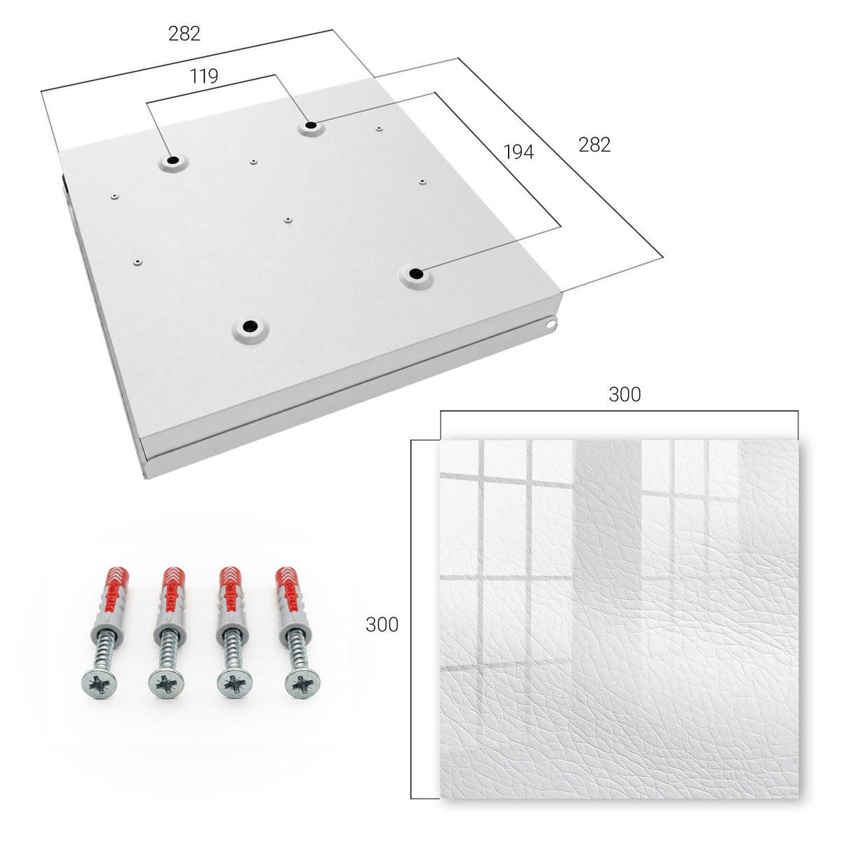 SCHLÜSSELBOX Weiß 30x30 cm – Türöffnung nach rechts - Helle Hautstruktur - Weiß, Metall (30/30/5cm) - TULUP