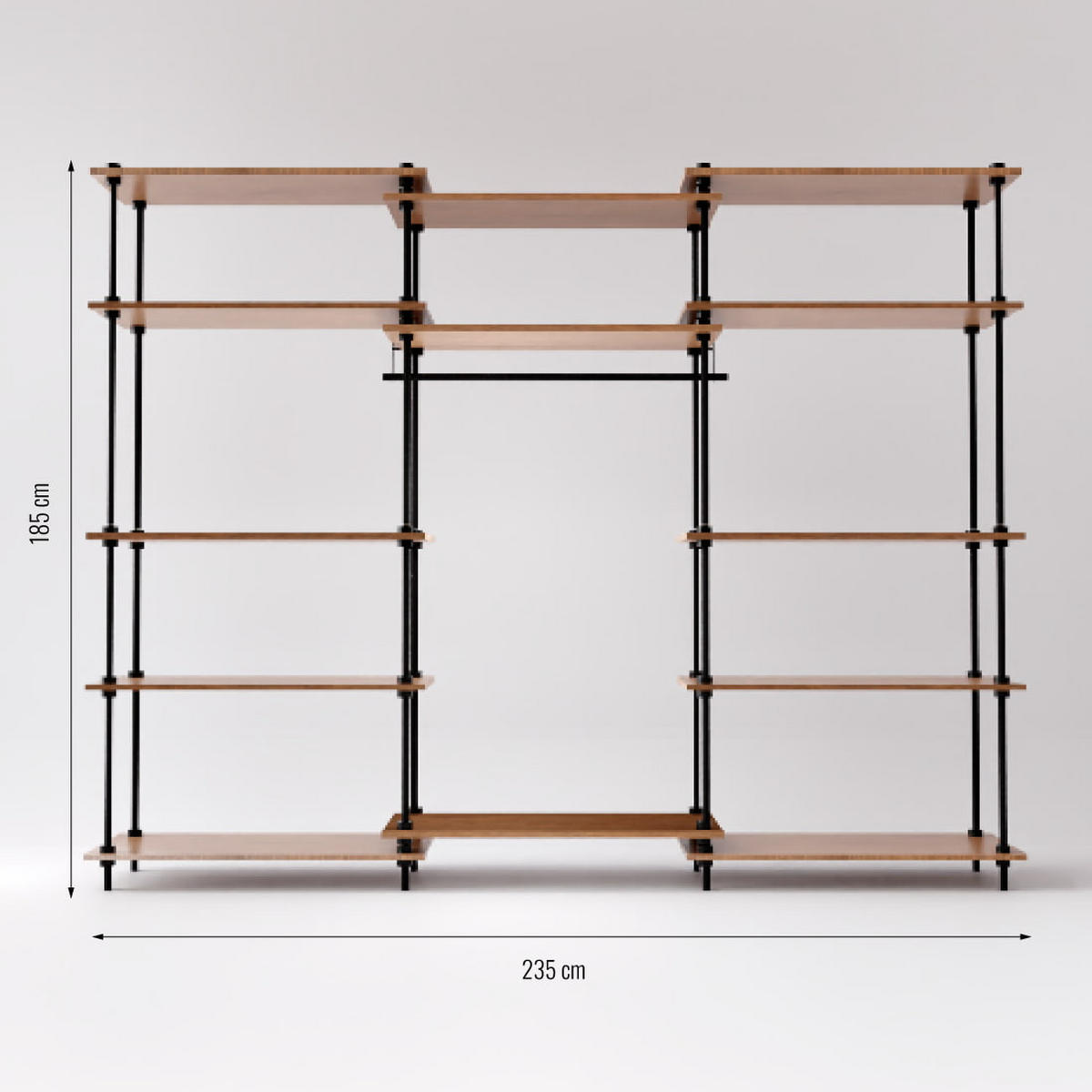 REGALSYSTEM Wandergal mit Kleiderschrank - Eiche San Remo, Metall (235/185/35cm) - AR Shelving
