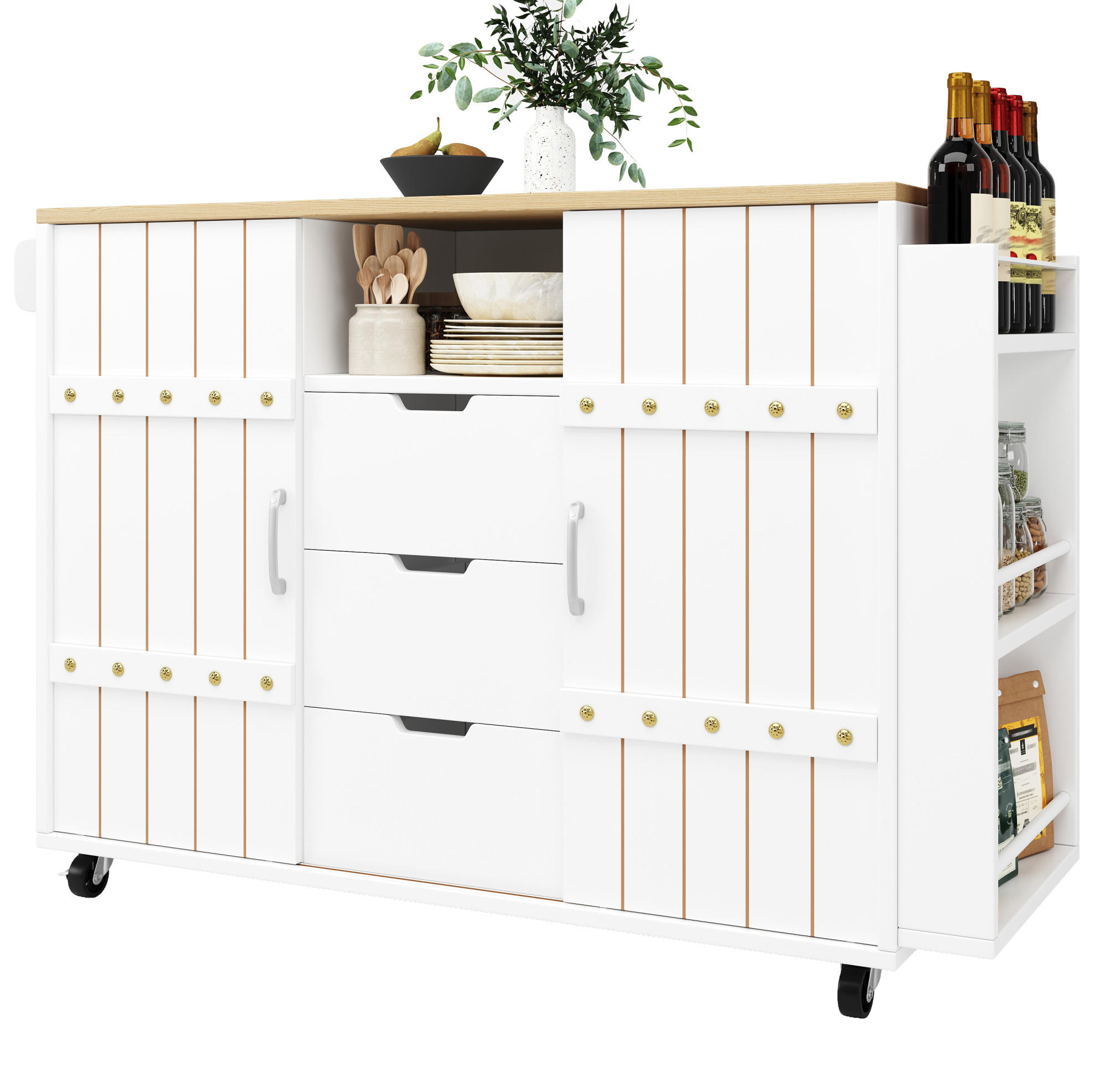 KÜCHENINSEL mit Klapptisch 110 x 42 x 90 cm Weiß - Weiß, Holz (42/90/110cm) - Beauniv
