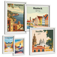 BILDER SET 5er Set - 50x50 cm & 20x30 cm & 40x60 cm Weißer Rahmen - Retro-Stadtgrafiken - Weiß, Kunststoff (40/60cm) - TULUP