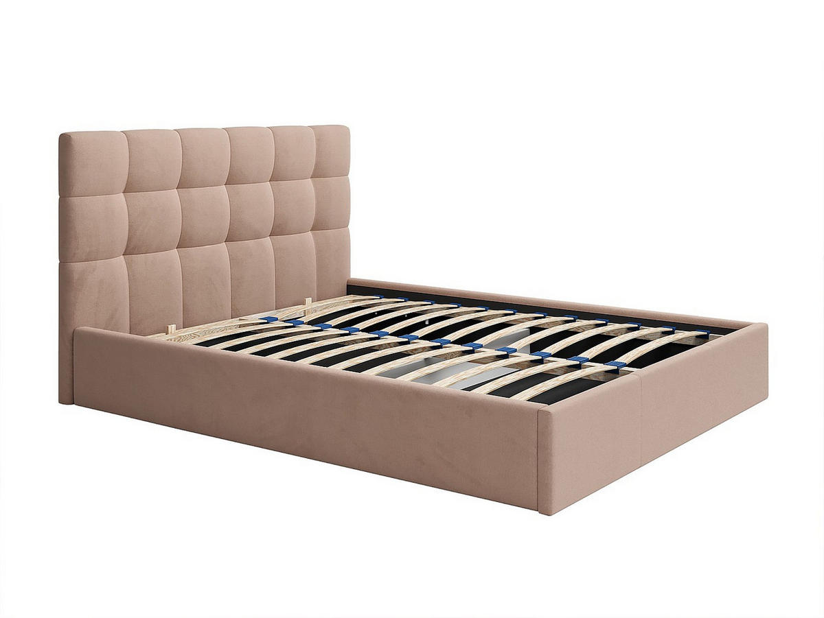 BETT mit Bettkasten - 2 Personen - Samt, Stoff - Beige - Beige, Textil (200/200cm) - Vente-Unique