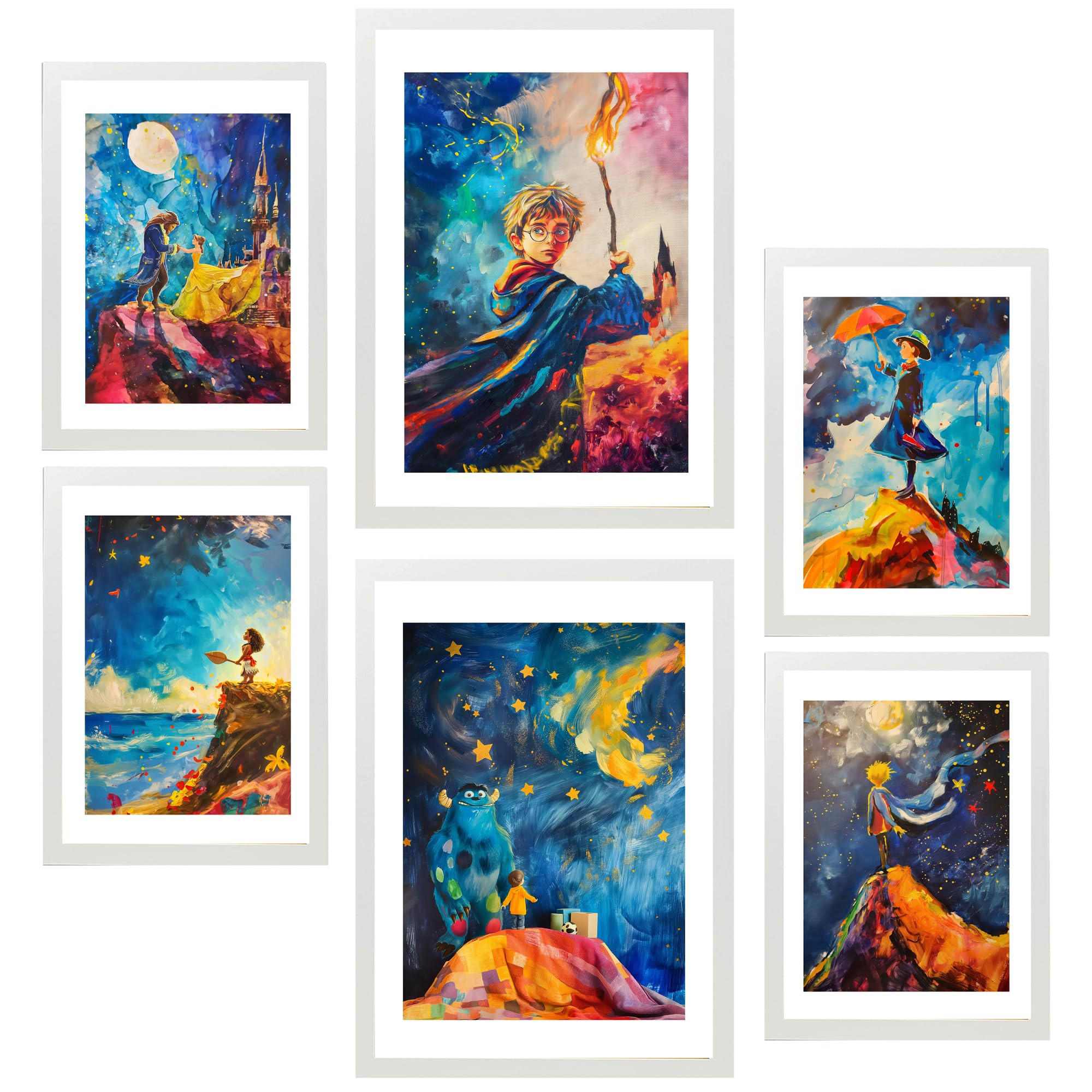 POSTER Set Mit 6 Kinderfilme A3 & A4 Weißer Rahmen - Weiß, Papier (29/3cm) - Nacnic