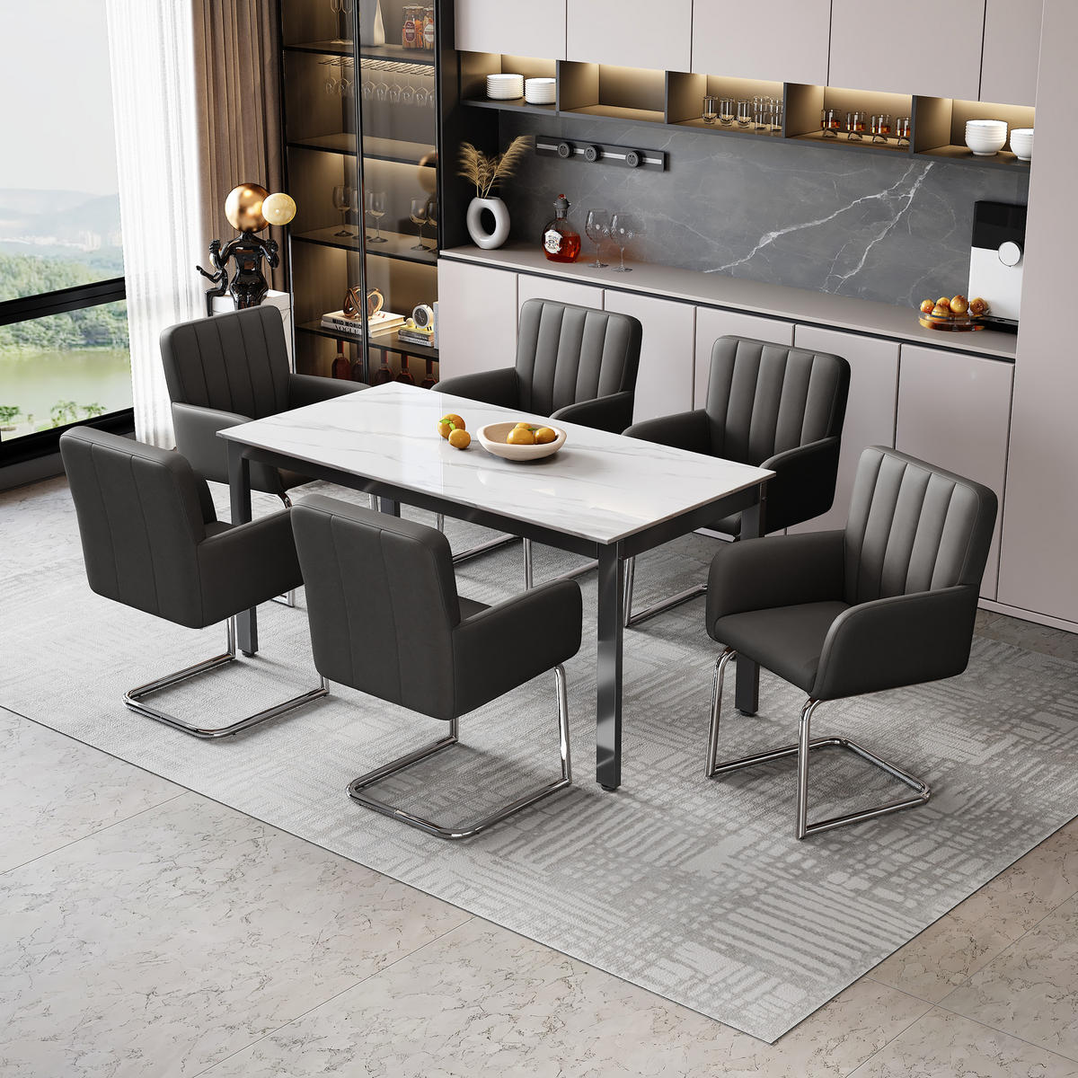 ESSZIMMERSTÜHLE 2er Schwarz Kunstleder Metallbeine modern - Schwarz, Leder (57/86/56cm) - FLIEKS