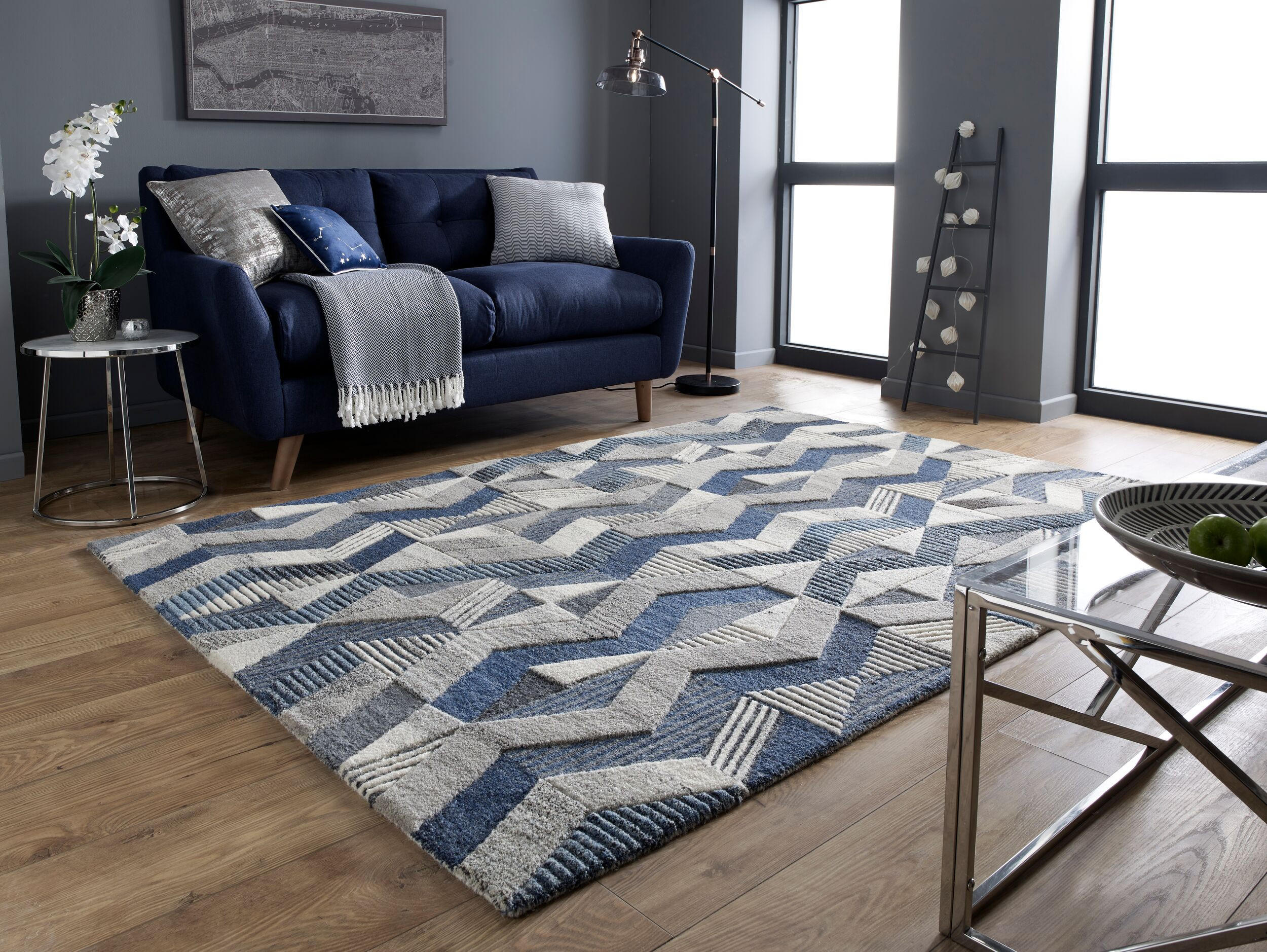 WOLLTEPPICH Diamant-Design, stilvoll ESK LUKE, Blau-Grau 160x230 cm - Blaugrau, Textil (160/230cm) - KADIMA DESIGN