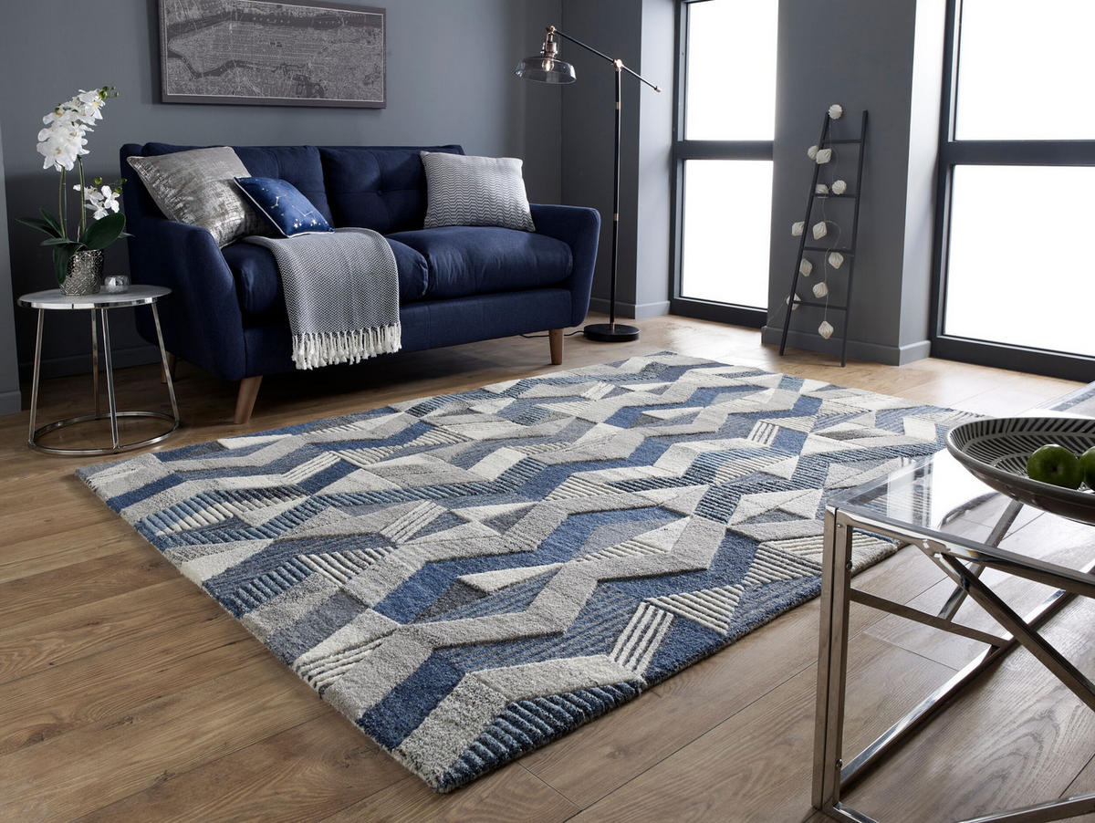 WOLLTEPPICH Diamant-Design, stilvoll ESK LUKE, Blau-Grau 200x290 cm - Blaugrau, Textil (200/290cm) - KADIMA DESIGN