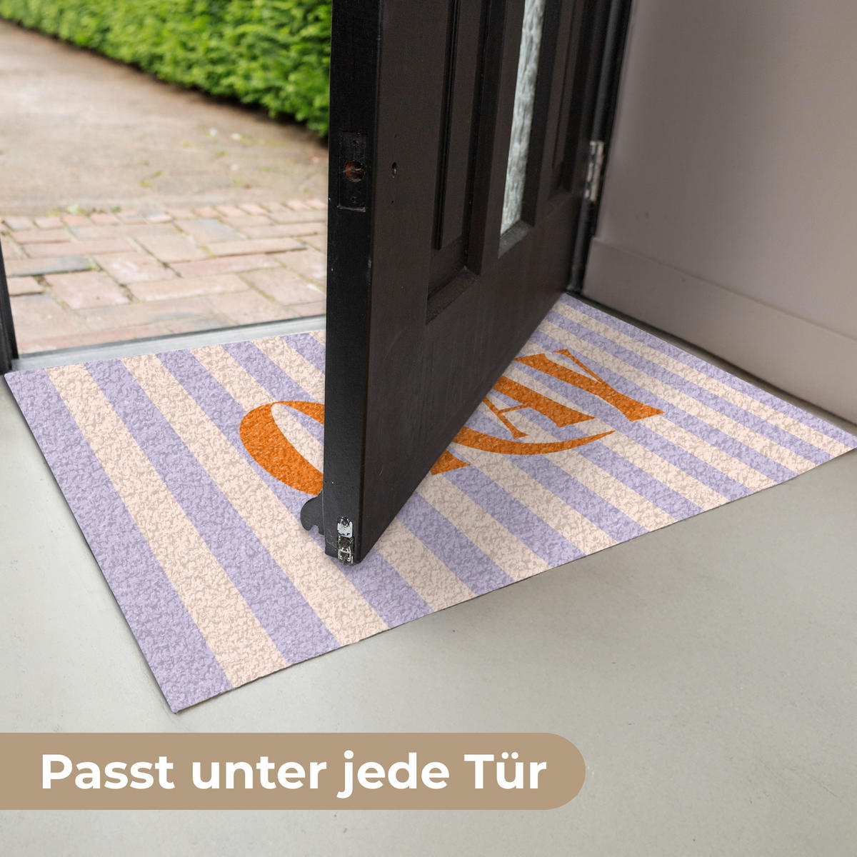 FUSSMATTE Lila – Orange – Streifen – Okay 90x60 cm - Flieder, Kunststoff (90/0.4cm) - MuchoWow