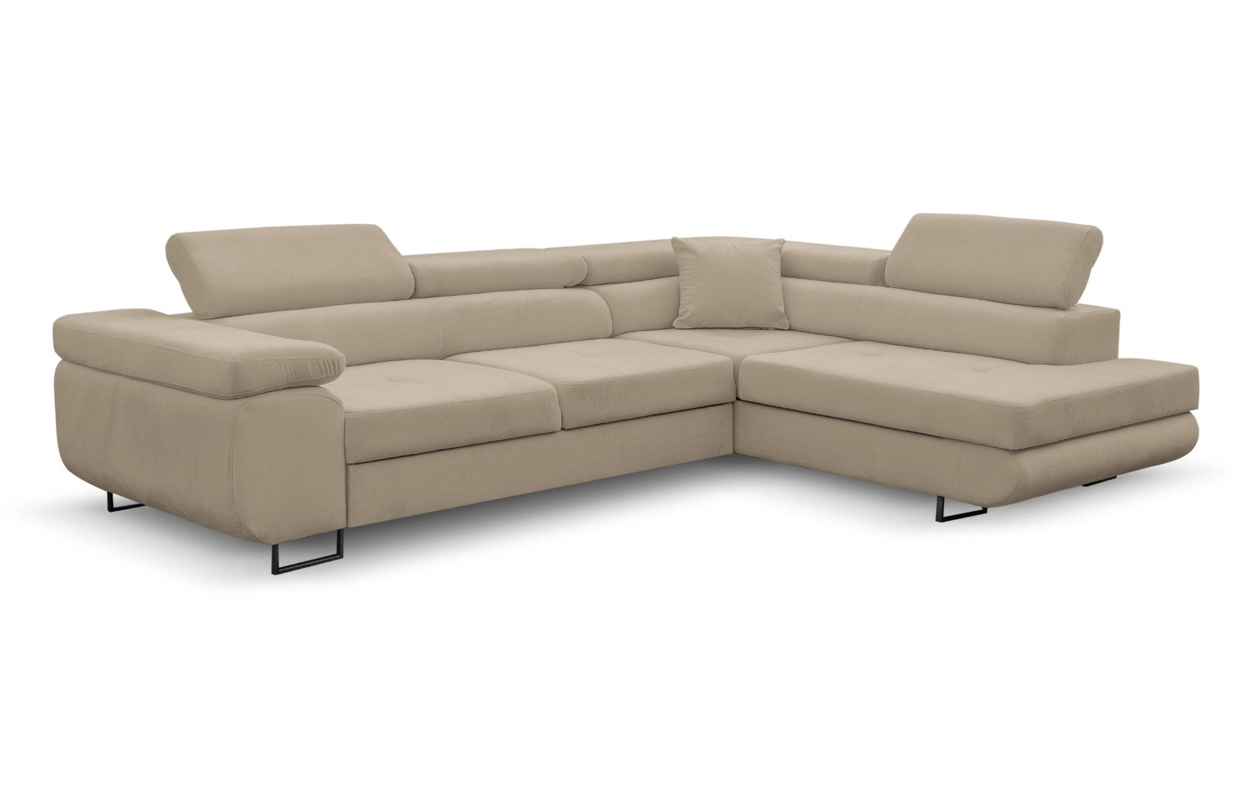 ECKSOFA Jerry in L-Form mit Schlaffunktion und Bettkasten, Farbe: Beige, Veloursstoff, Ottomane Rechts - Beige, Textil (275/202cm) - VENASI MÖBEL