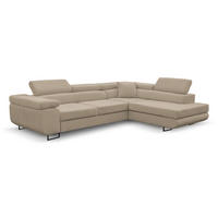 ECKSOFA Jerry in L-Form mit Schlaffunktion und Bettkasten, Farbe: Beige, Veloursstoff, Ottomane Rechts - Beige, Textil (275/202cm) - VENASI MÖBEL