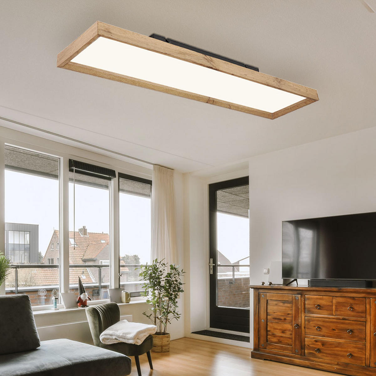 LED DECKENLEUCHTE Holzoptik Braun opal - Braun, Metall (80/20/8.5cm) - Globo Lighting