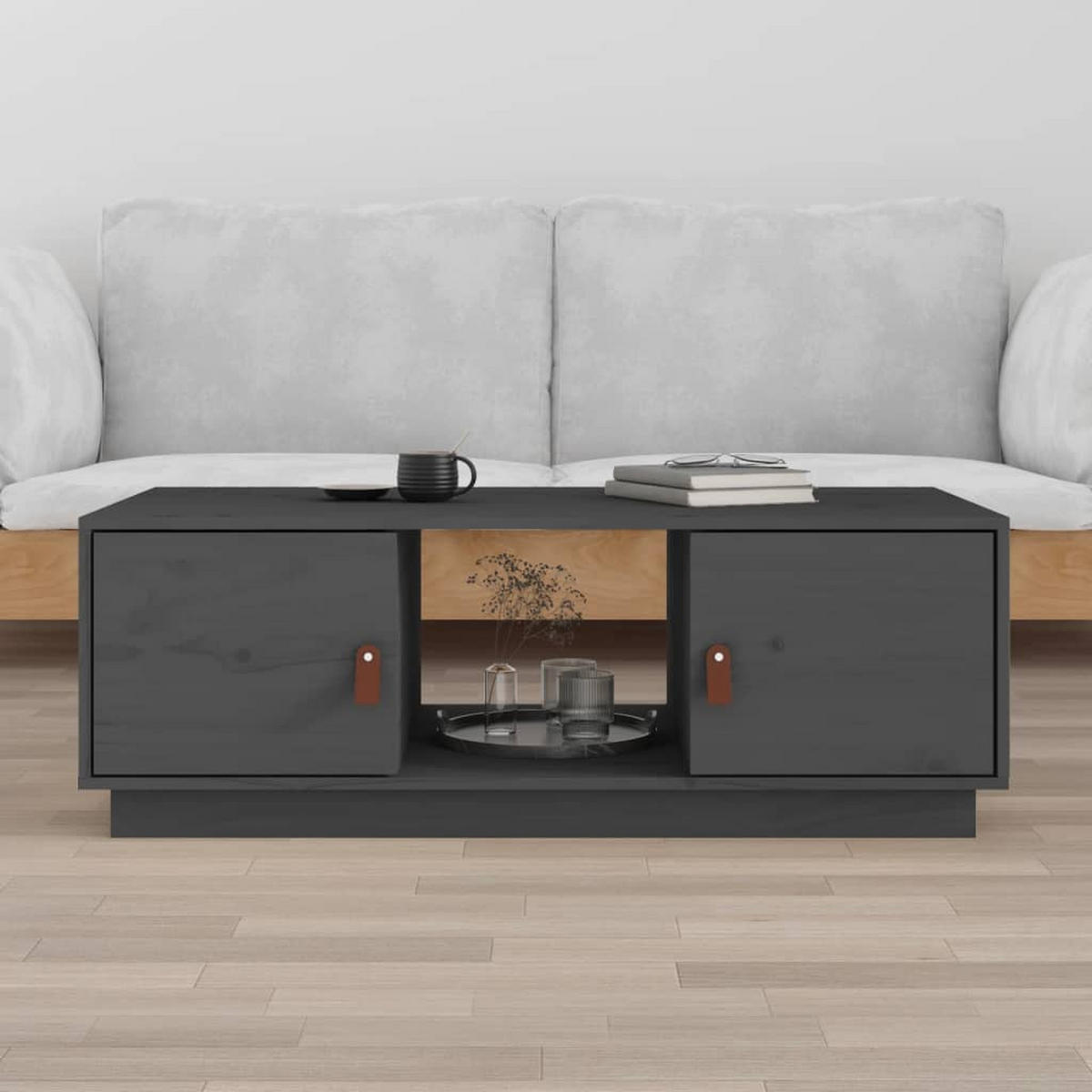 COUCHTISCH Grau 100x50x35 cm Massivholz Kiefer - Grau, Holz (100/50/35cm) - furnicato