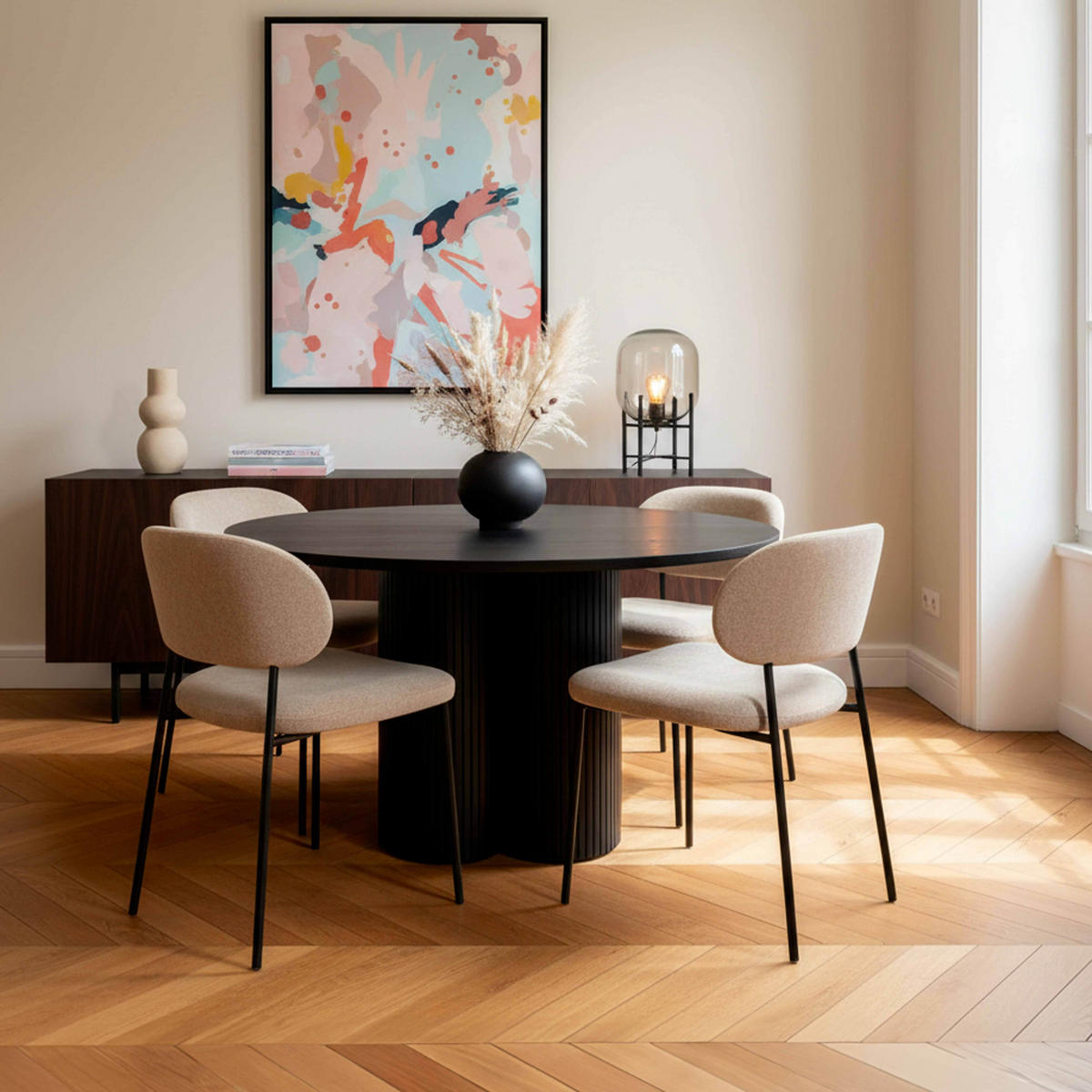 ESSTISCH, schwarzes Holzeffekt - Schwarz, Holz (120/120/75cm) - Oviala