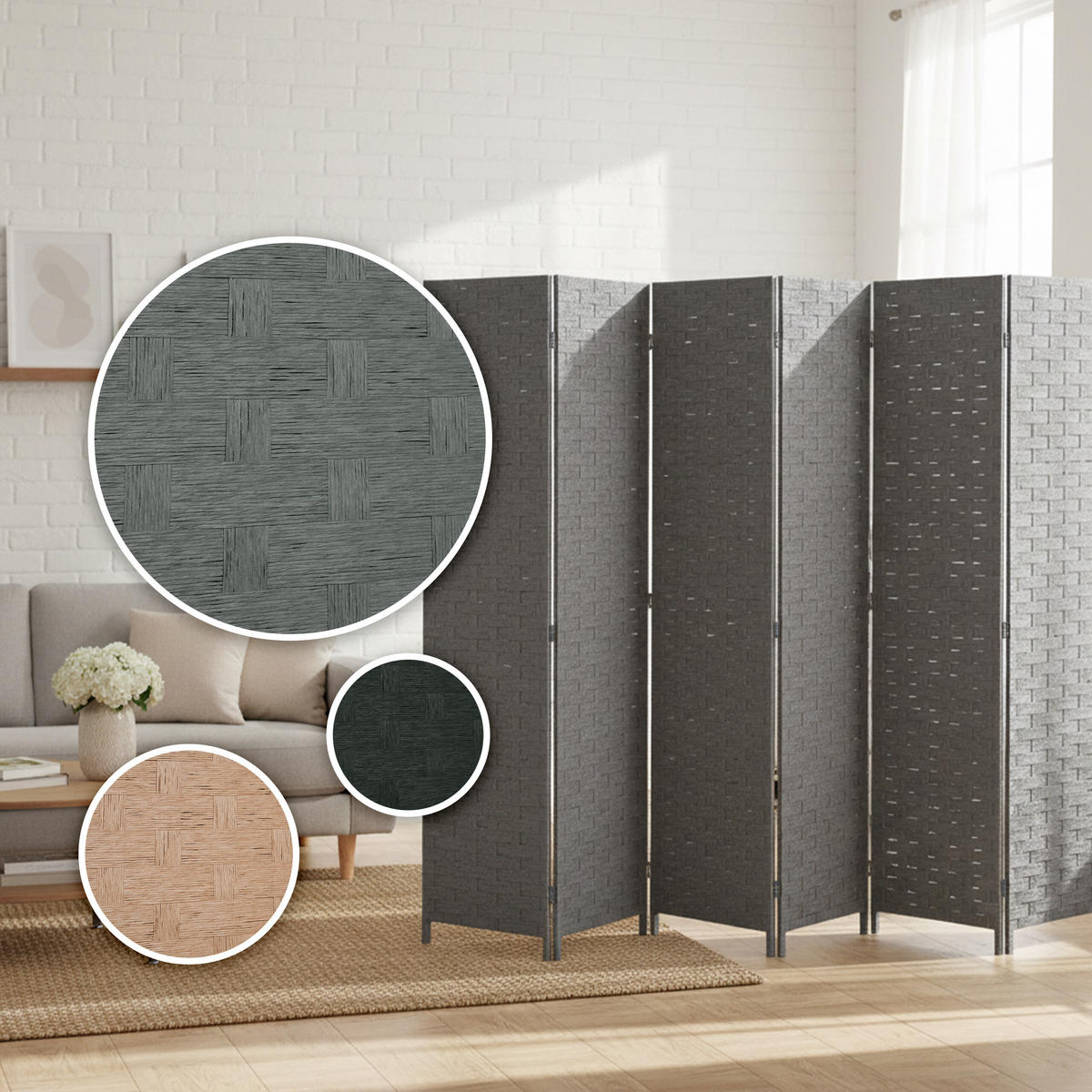 PARAVENT - Grau, Holz/Papier (320/170/2cm) - Relaxdays