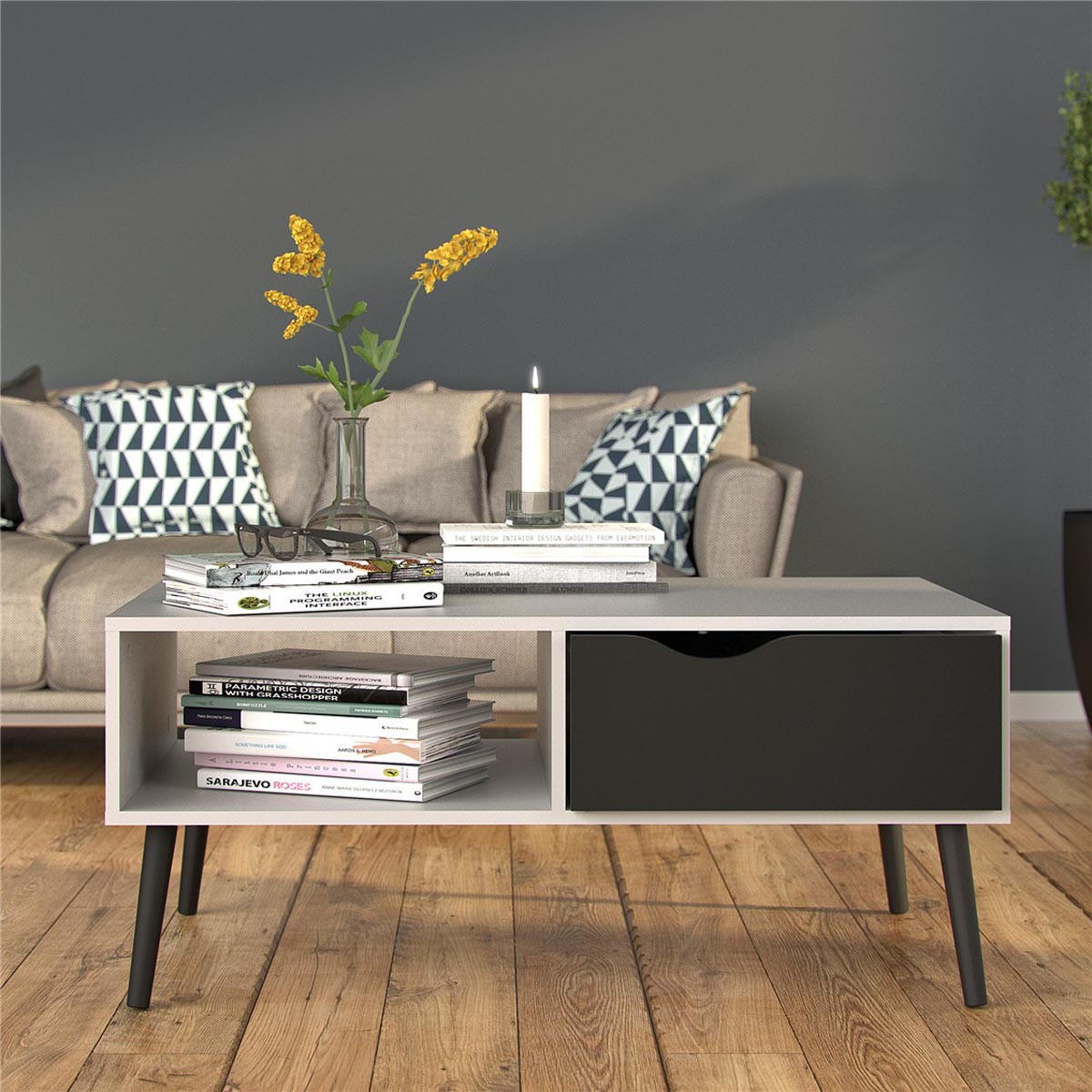 COUCHTISCH mit 1 Schublade - Weiß, Holzwerkstoff (60/99/43cm) - ebuy24