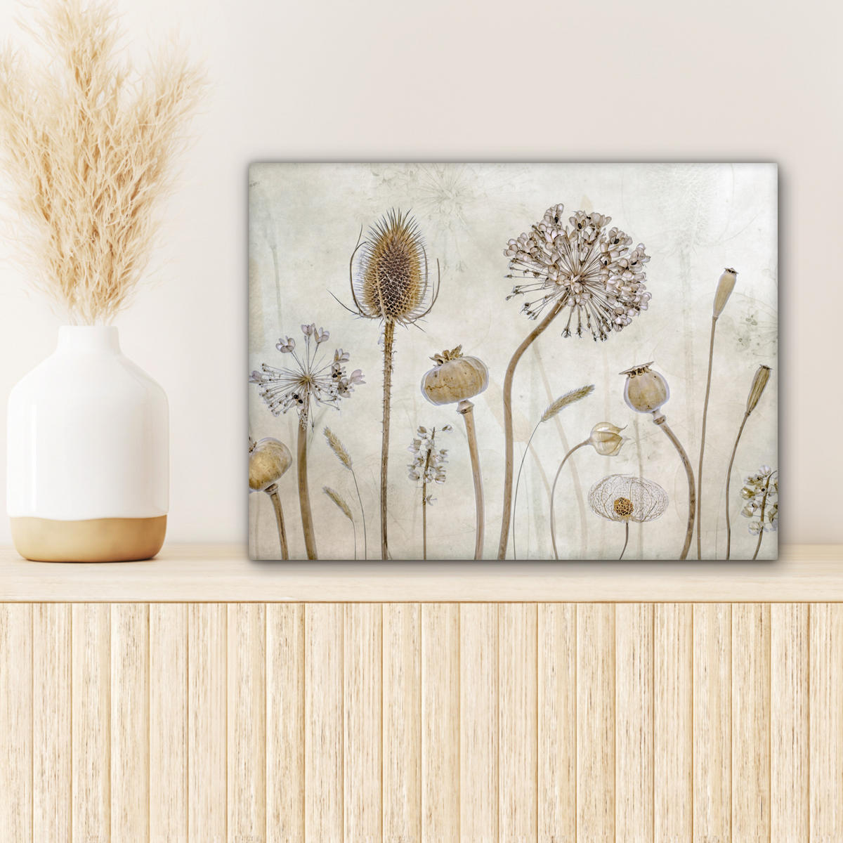 LEINWANDBILD Blumen - Aquarell - Stilleben - Braun - Vintage Wandbild 40x30 cm - Beige, Textil (40/30cm) - MuchoWow