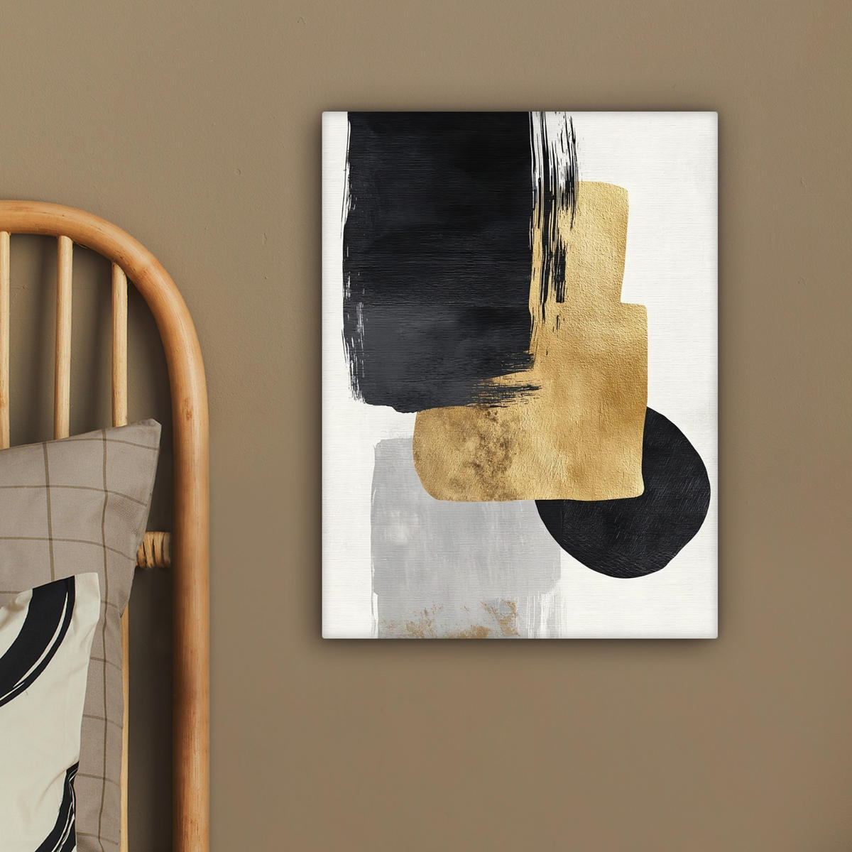 LEINWANDBILD Gold - Rechtecke - Kreise - Abstrakt Room Decor 30x40 cm - Weiß, Textil (30/40cm) - MuchoWow