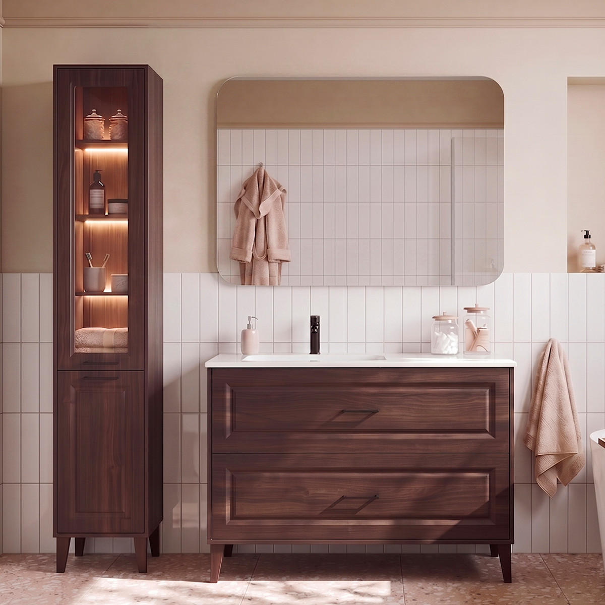 BADMÖBEL 120cm Moka 2er-Set Holz - Braun, Holzwerkstoff (120/82/46cm) - Petits-meubles