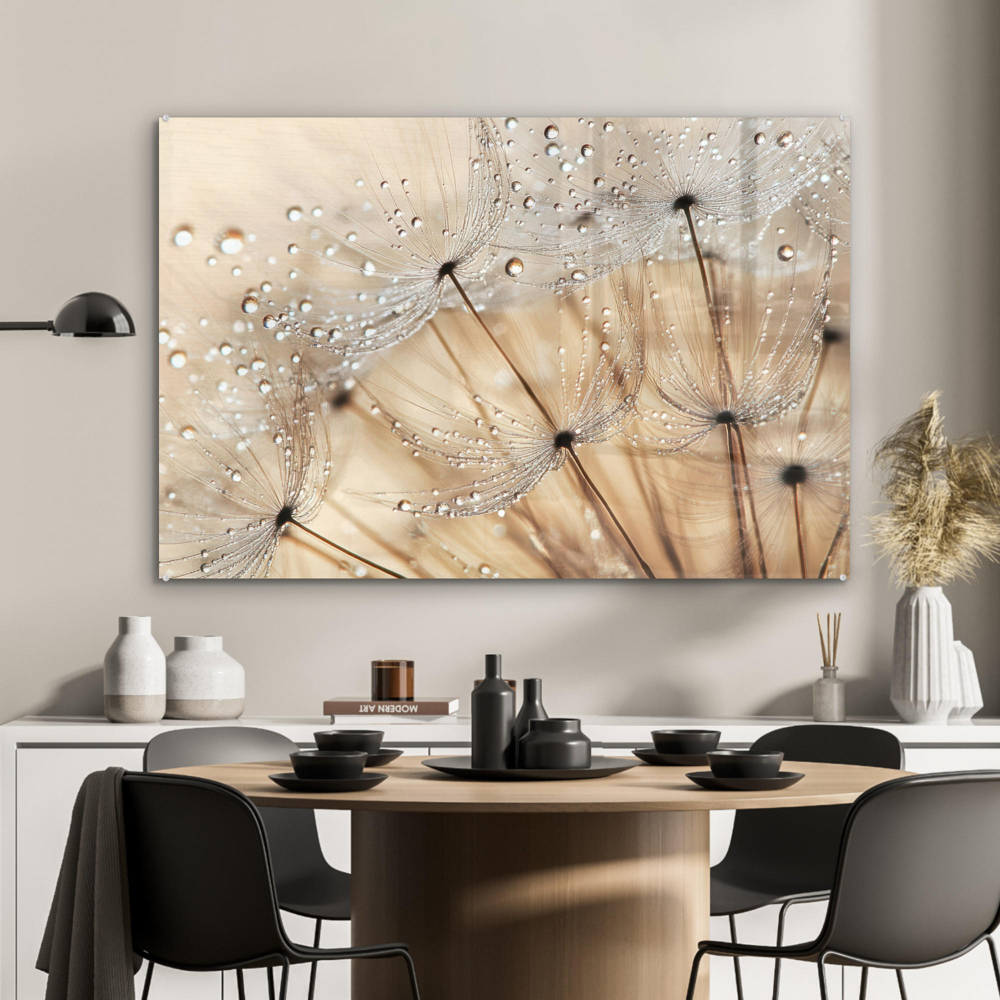 ACRYLGLASBILD Löwenzahn - Abstrakt - Natur - Beige 120x80 cm - Braun, Glas (120/80cm) - MuchoWow