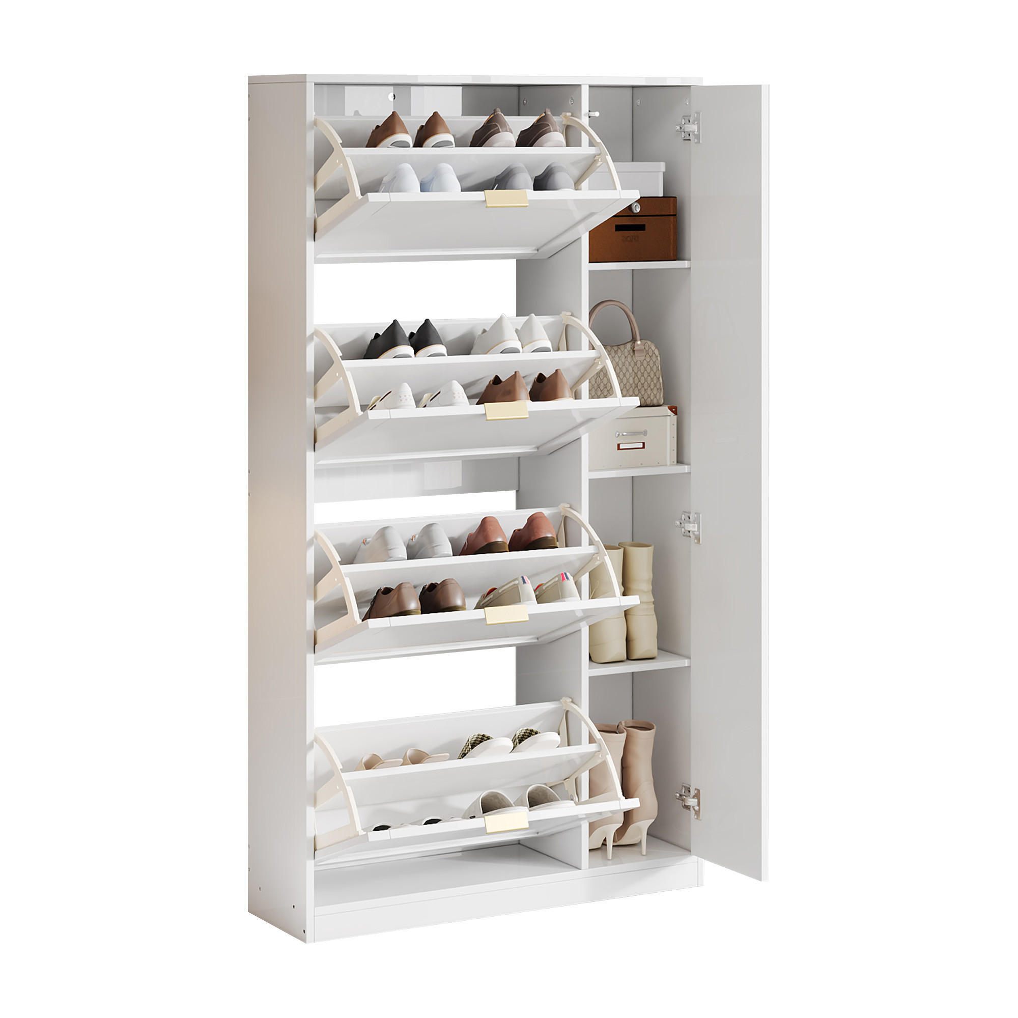 SCHUHSCHRANK aus Spanplatte 80x24x147cm in Weiß mit Spiegeltüren - Weiß, Holzwerkstoff (80/147/24cm) - Modfu