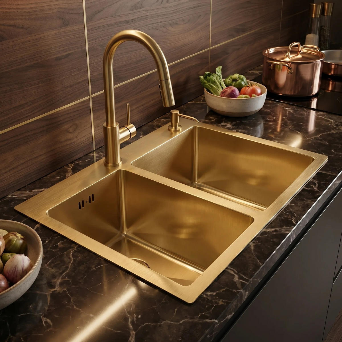 EDELSTAHLSPÜLE Rea Toby Brush Gold ohne Küchenarmatur - Goldfarben, Metall (48/21/56cm) - REA