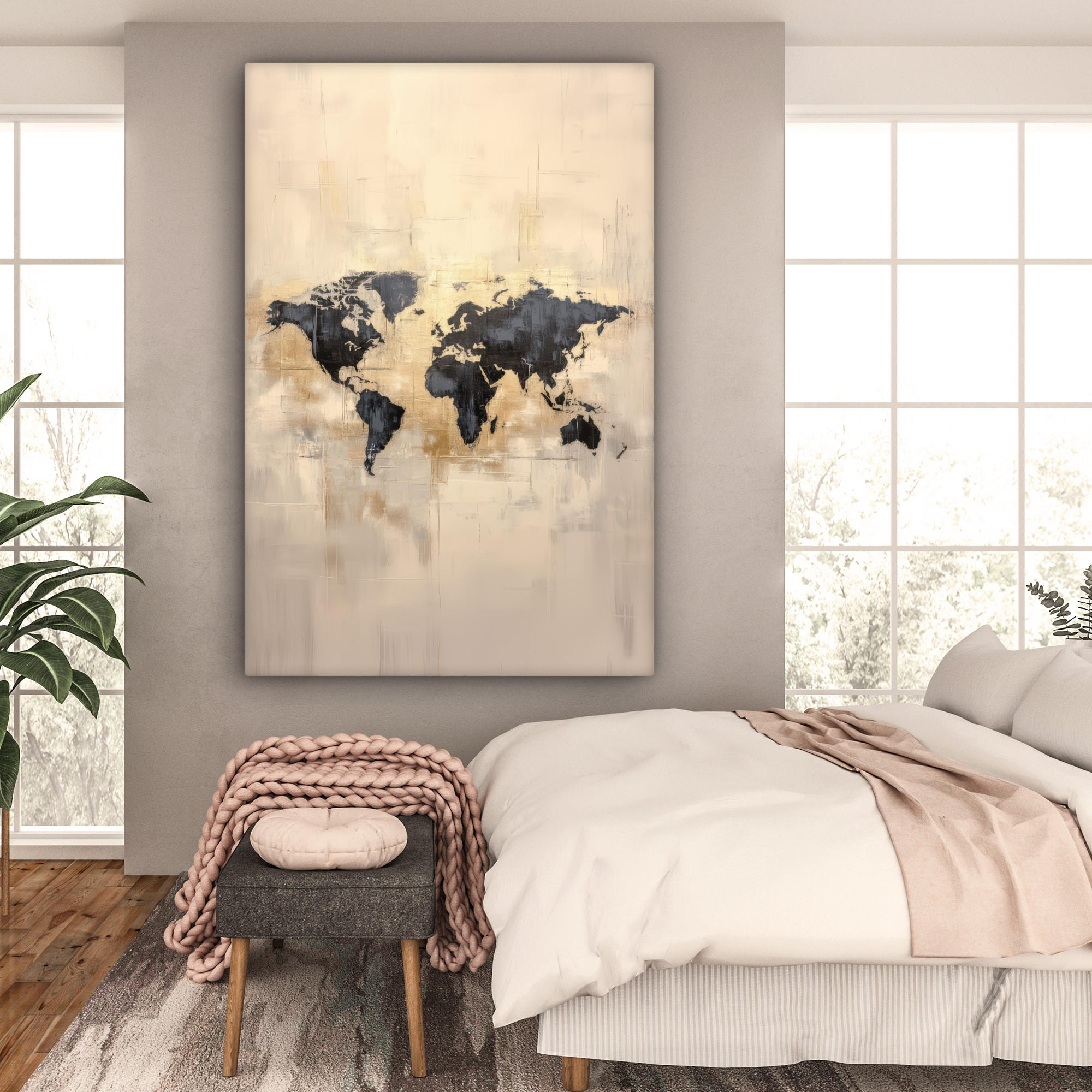 LEINWANDBILD Weltkarte - Gold - Schwarz - Abstrakt 90x140 cm - Kupferfarben, Textil (90/140cm) - MuchoWow