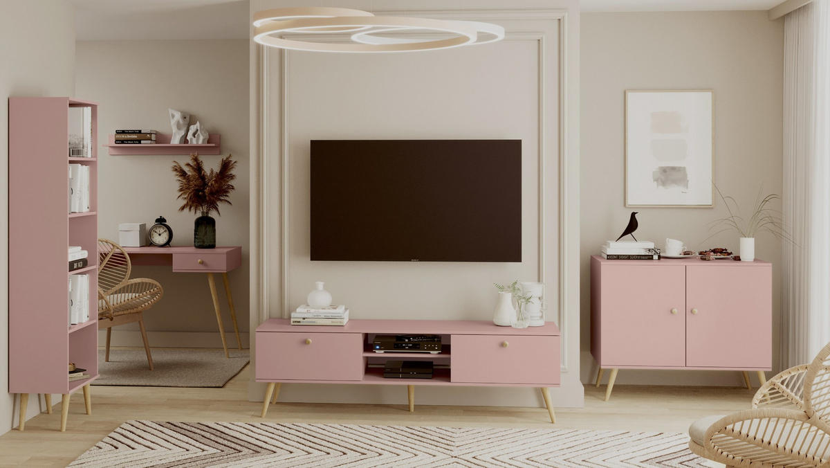 TV-SCHRANK Rosa Boho Skandinavisch Holzbeine - Rosa, Holzwerkstoff (170/50/41cm) - Sepro Meble