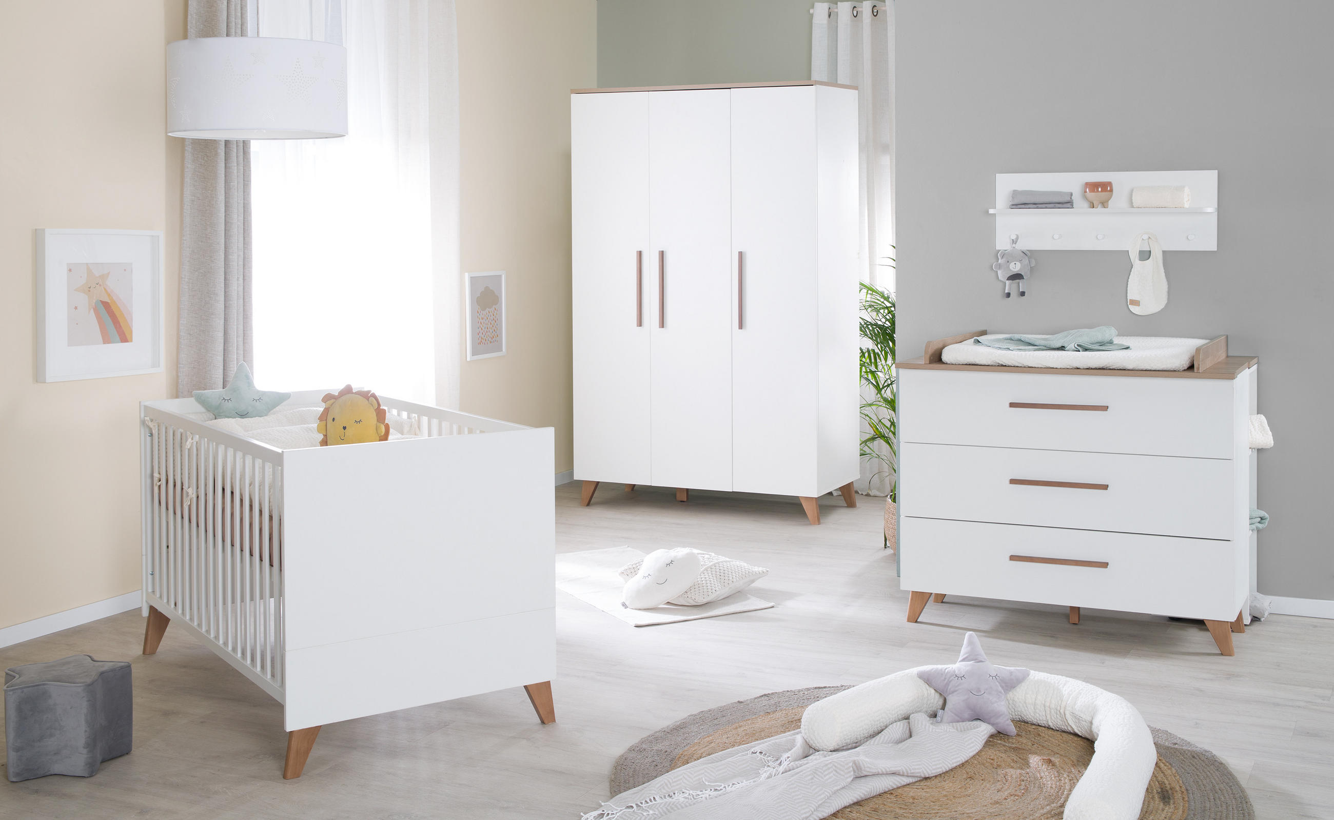 BABYZIMMER-SET Lennie 3-teilig - Eichefarben/Weiß, Eichenholz/Holz (76/82/142cm) - Roba
